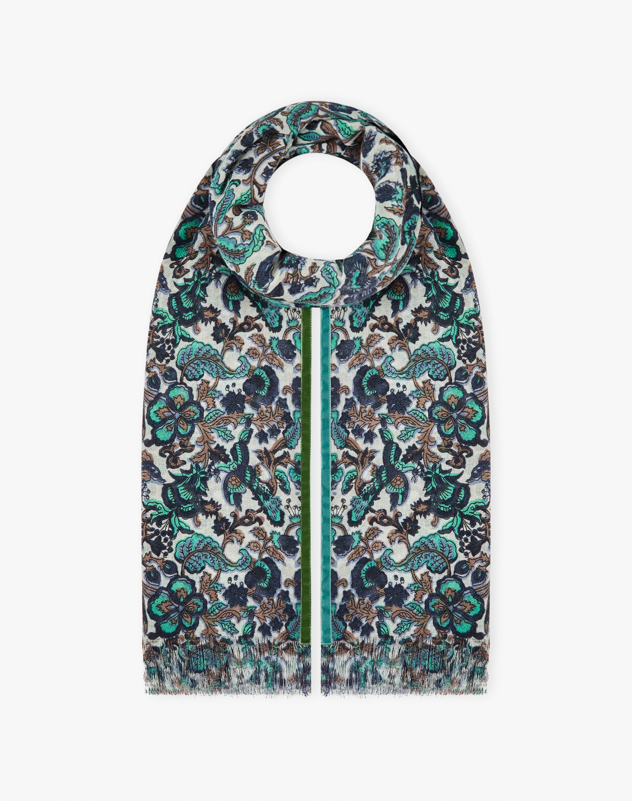 Velvet Trim Botanic Wool Stole