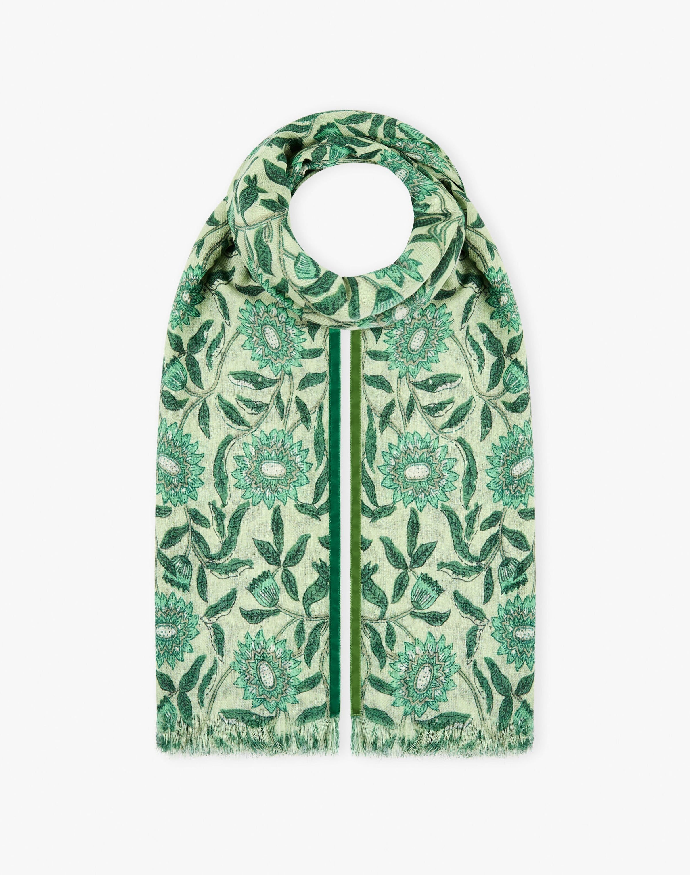 Velvet Trim Botanic Wool Stole