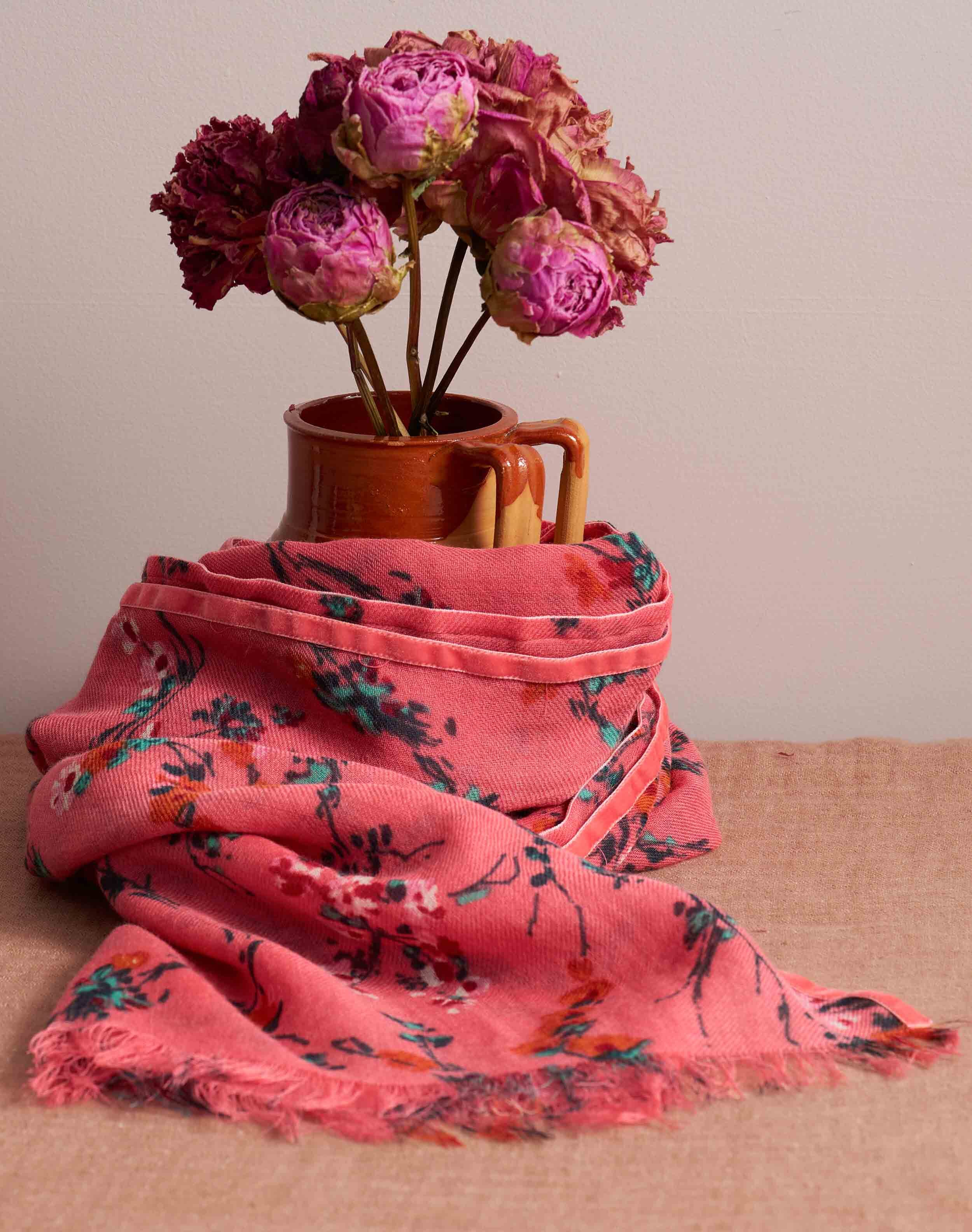 Velvet Trim Botanic Wool Stole