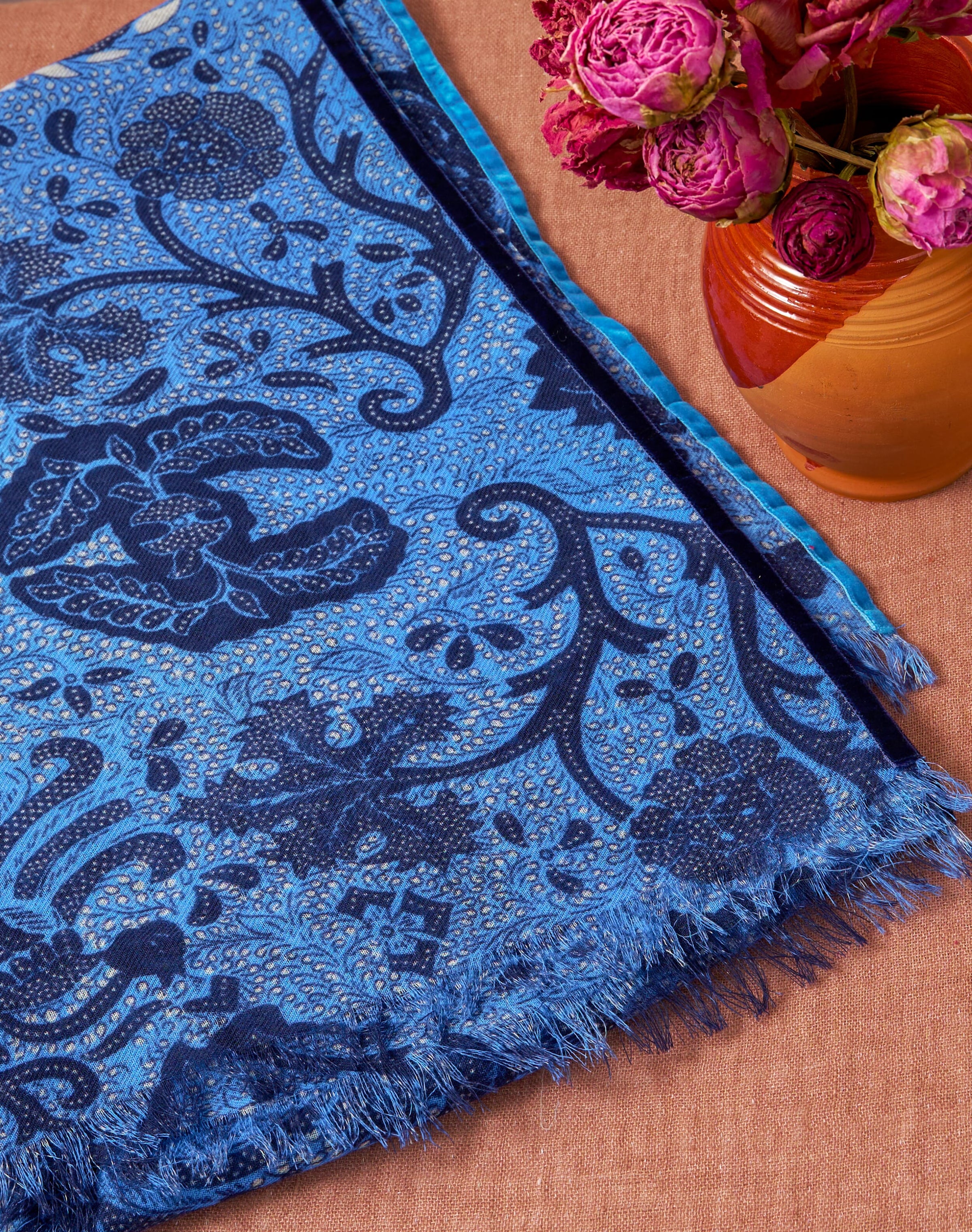 Velvet Trim Botanic Wool Stole