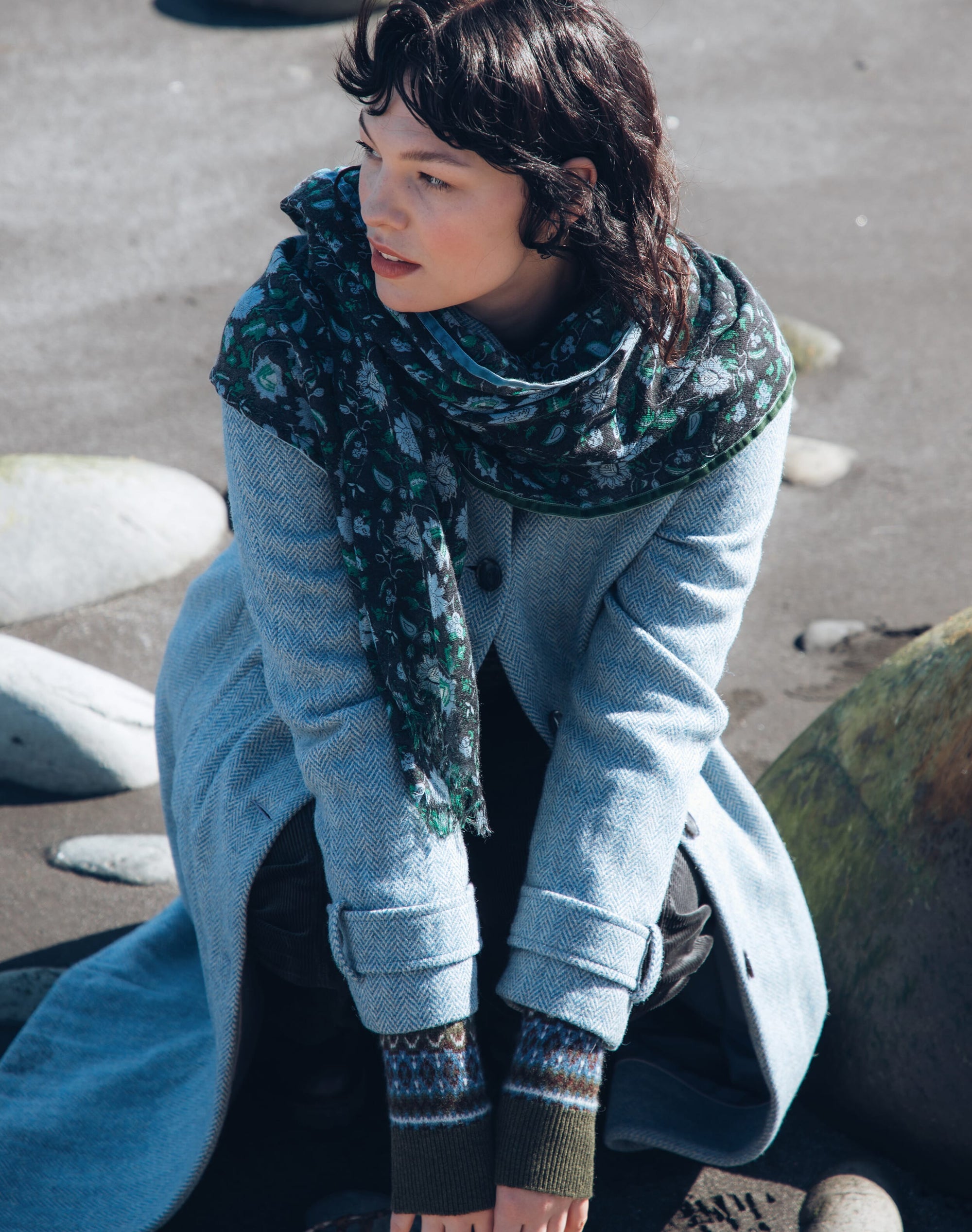 Velvet Trim Botanic Wool Stole