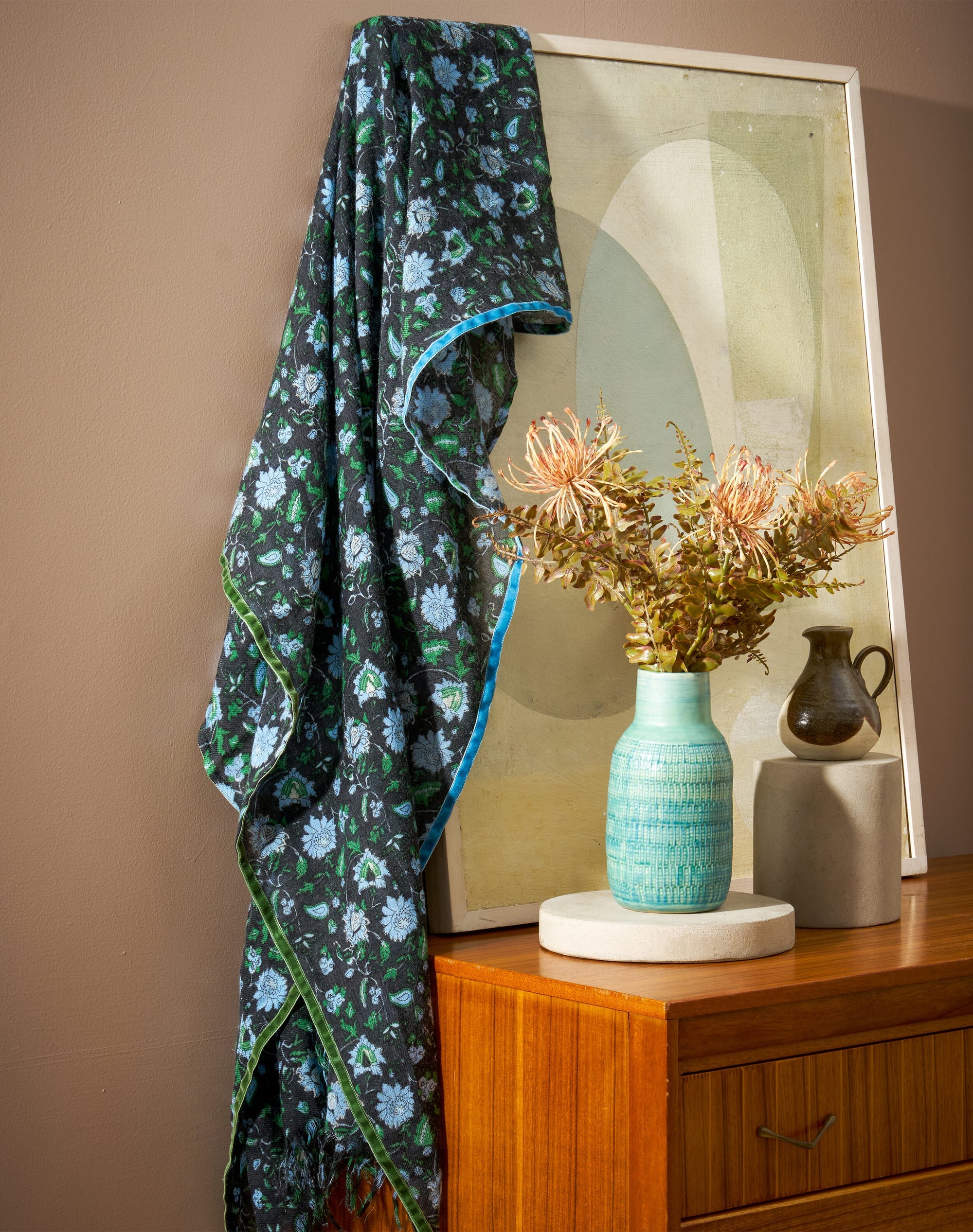Velvet Trim Botanic Wool Stole