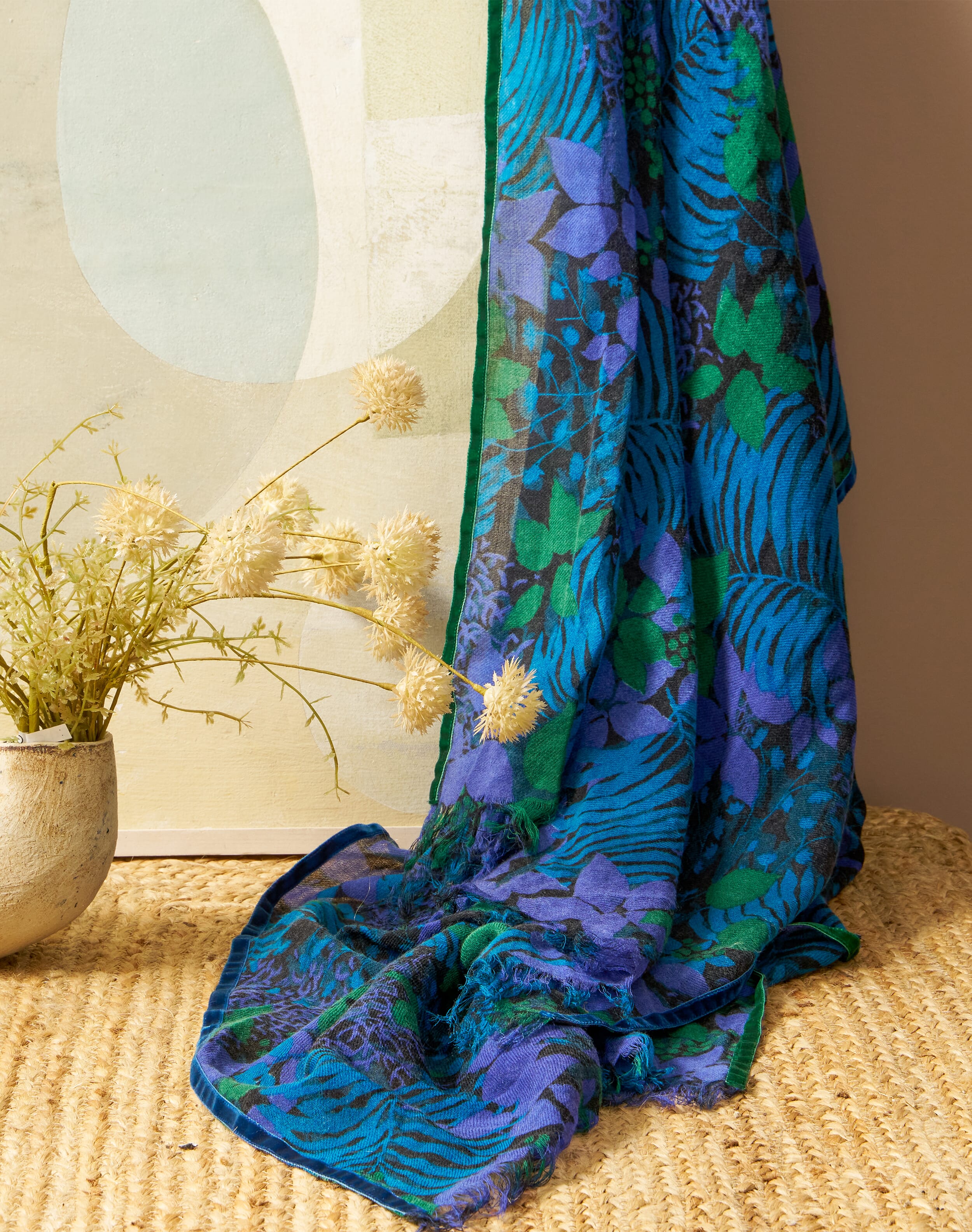 Velvet Trim Botanic Wool Stole
