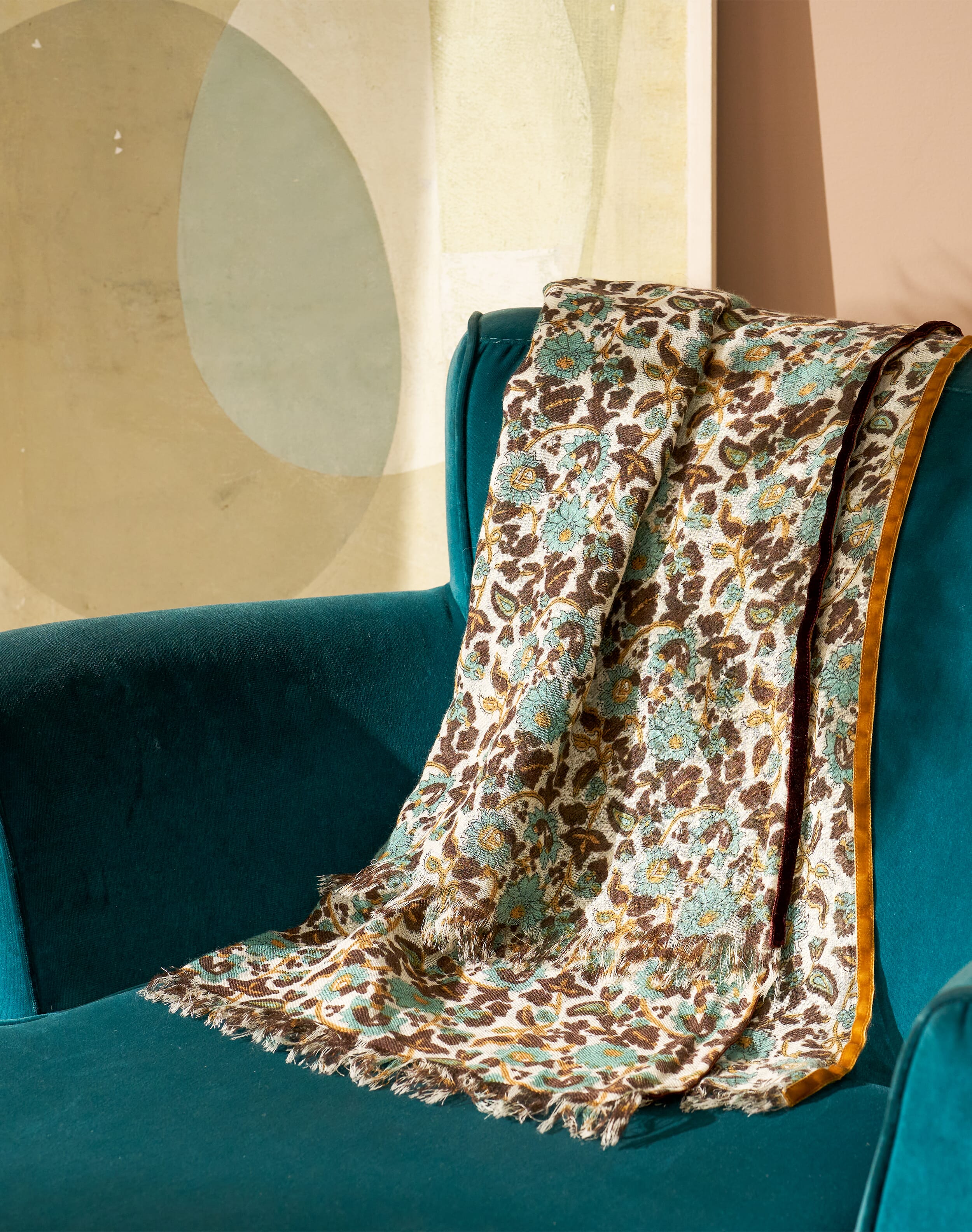 Velvet Trim Botanic Wool Stole