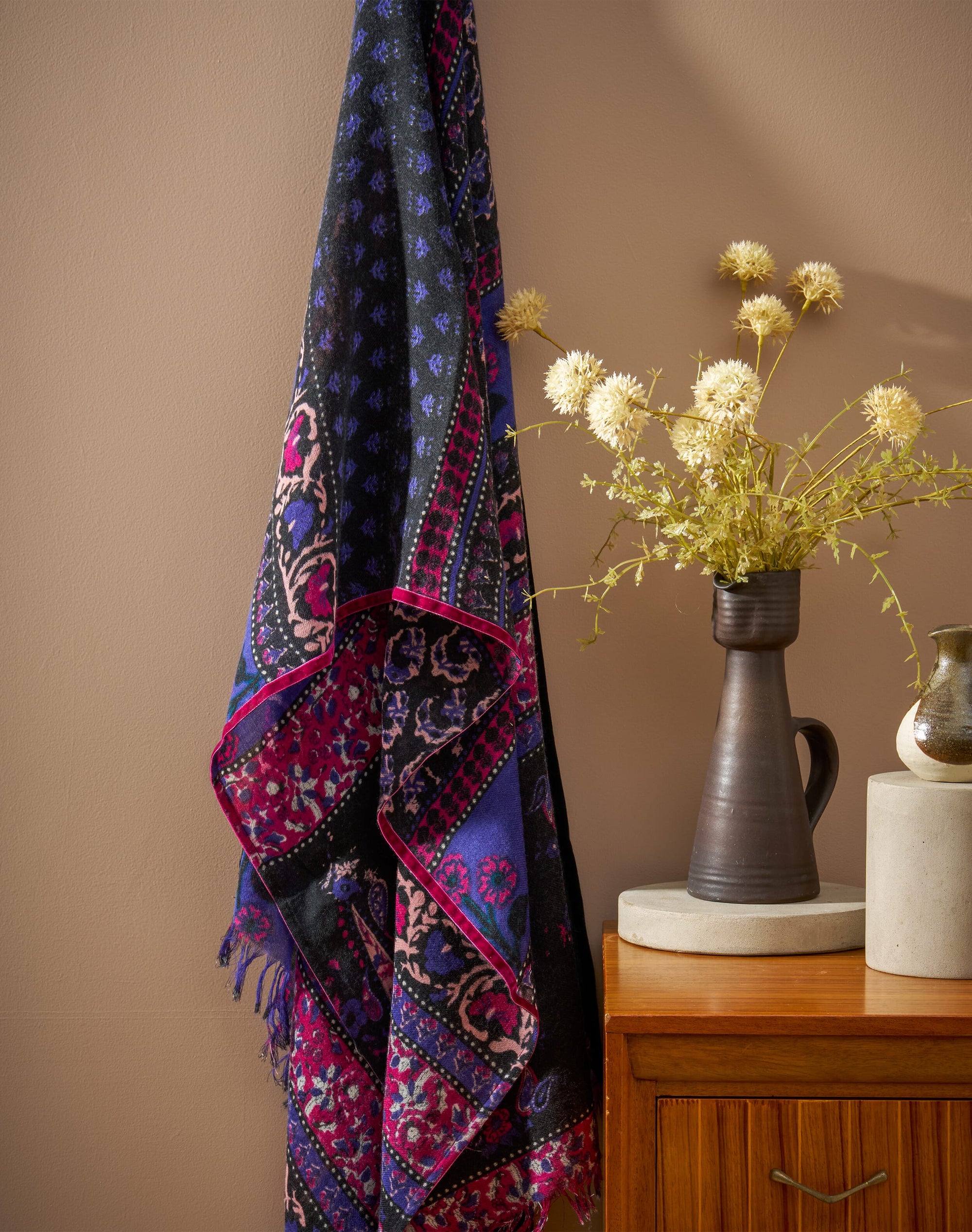 Velvet Trim Patchwork Print Stole