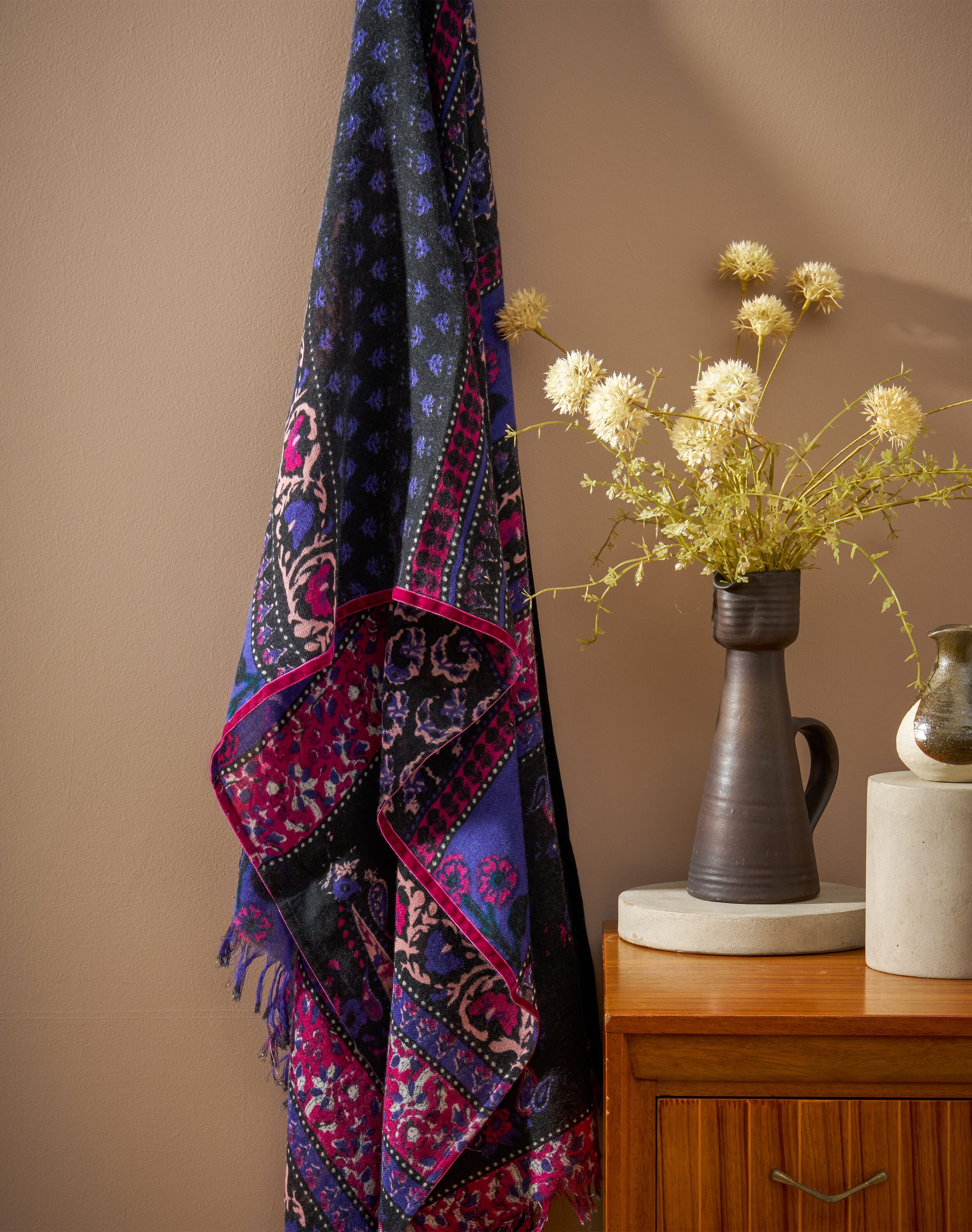 Velvet Trim Patchwork Print Stole