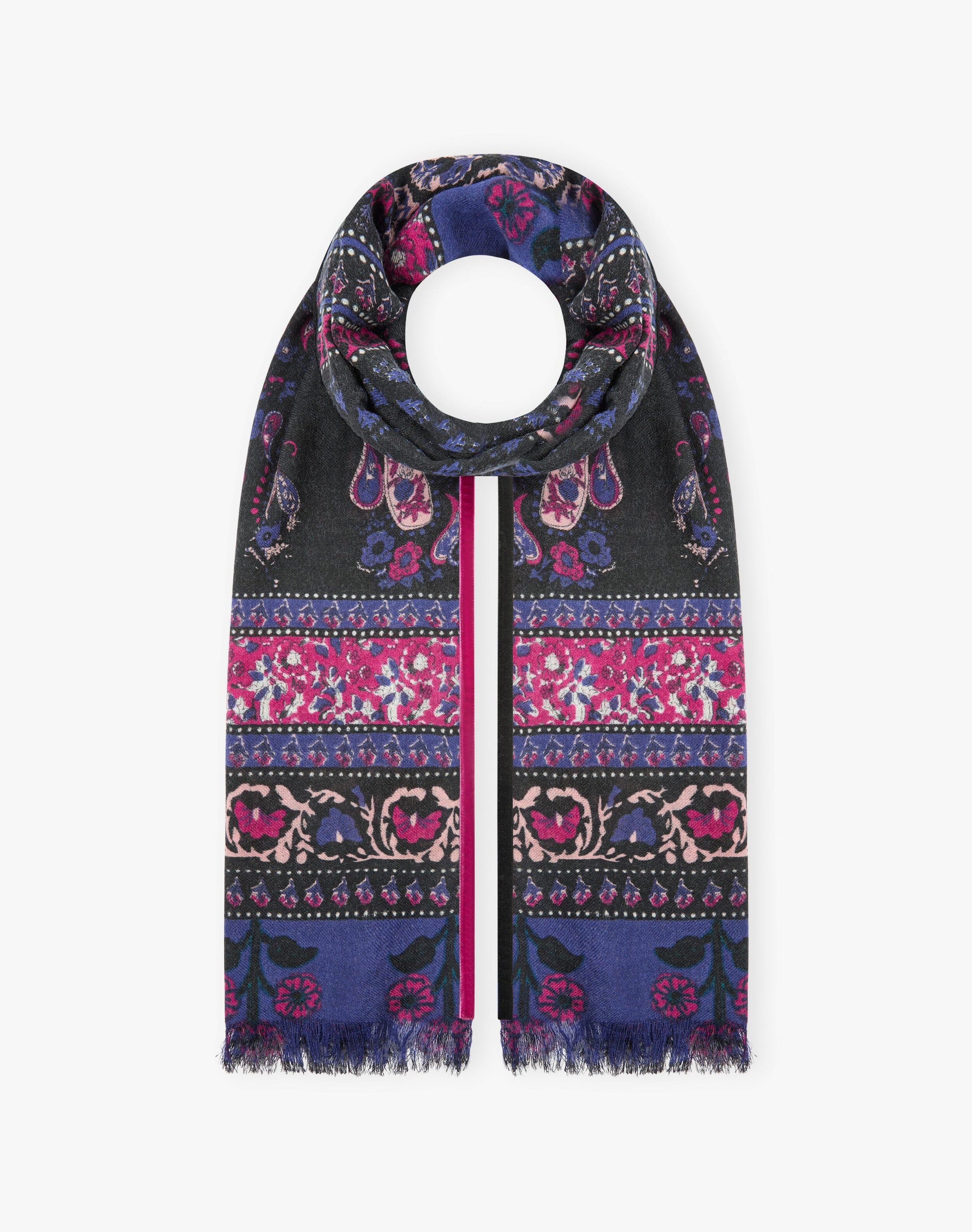 Velvet Trim Patchwork Print Stole