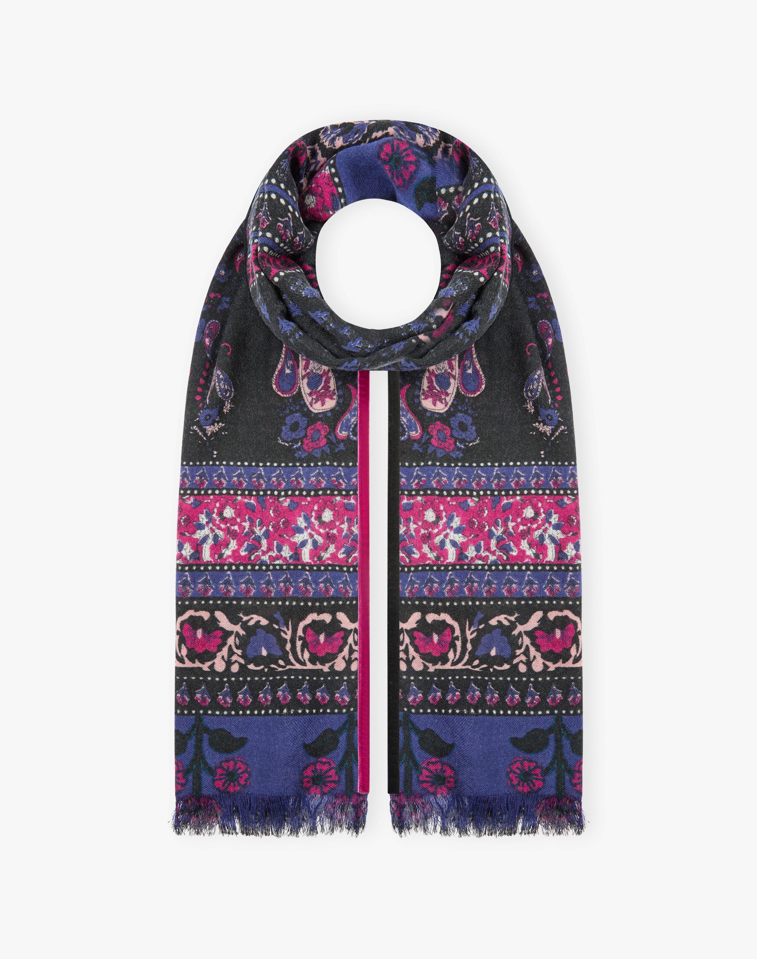 Velvet Trim Patchwork Print Stole