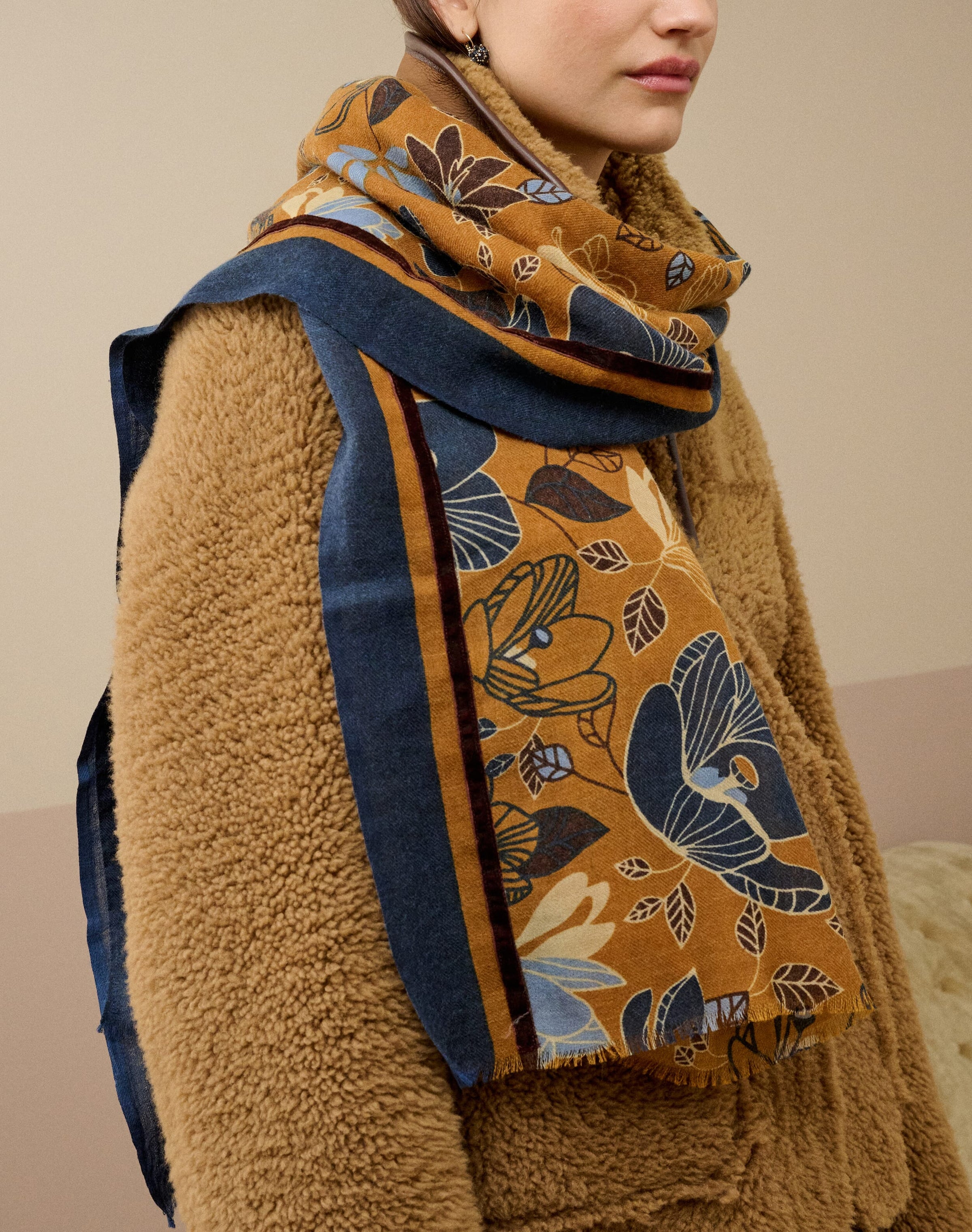 Wool Floral Print Stole