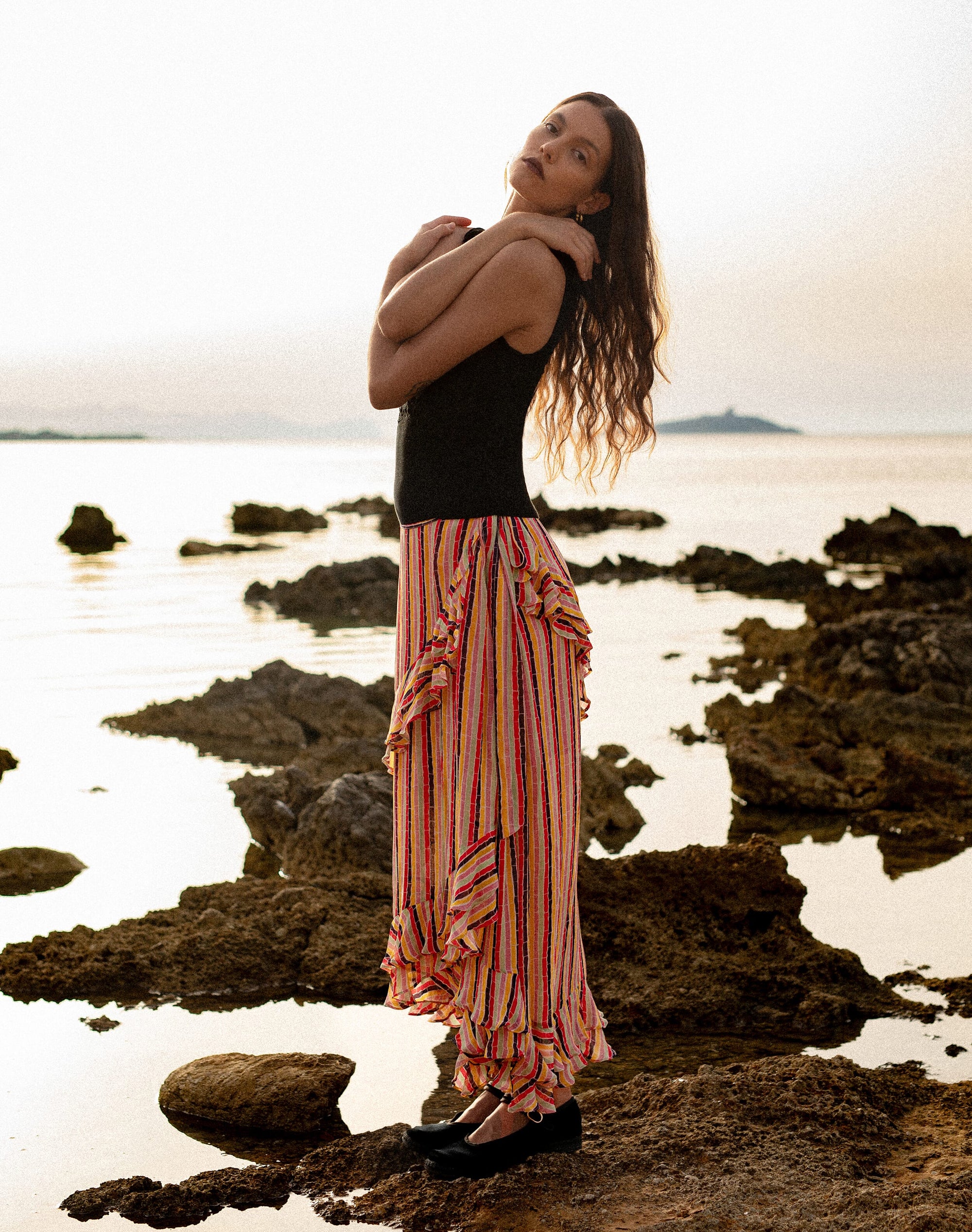 The Broken Stripe Wrap Skirt