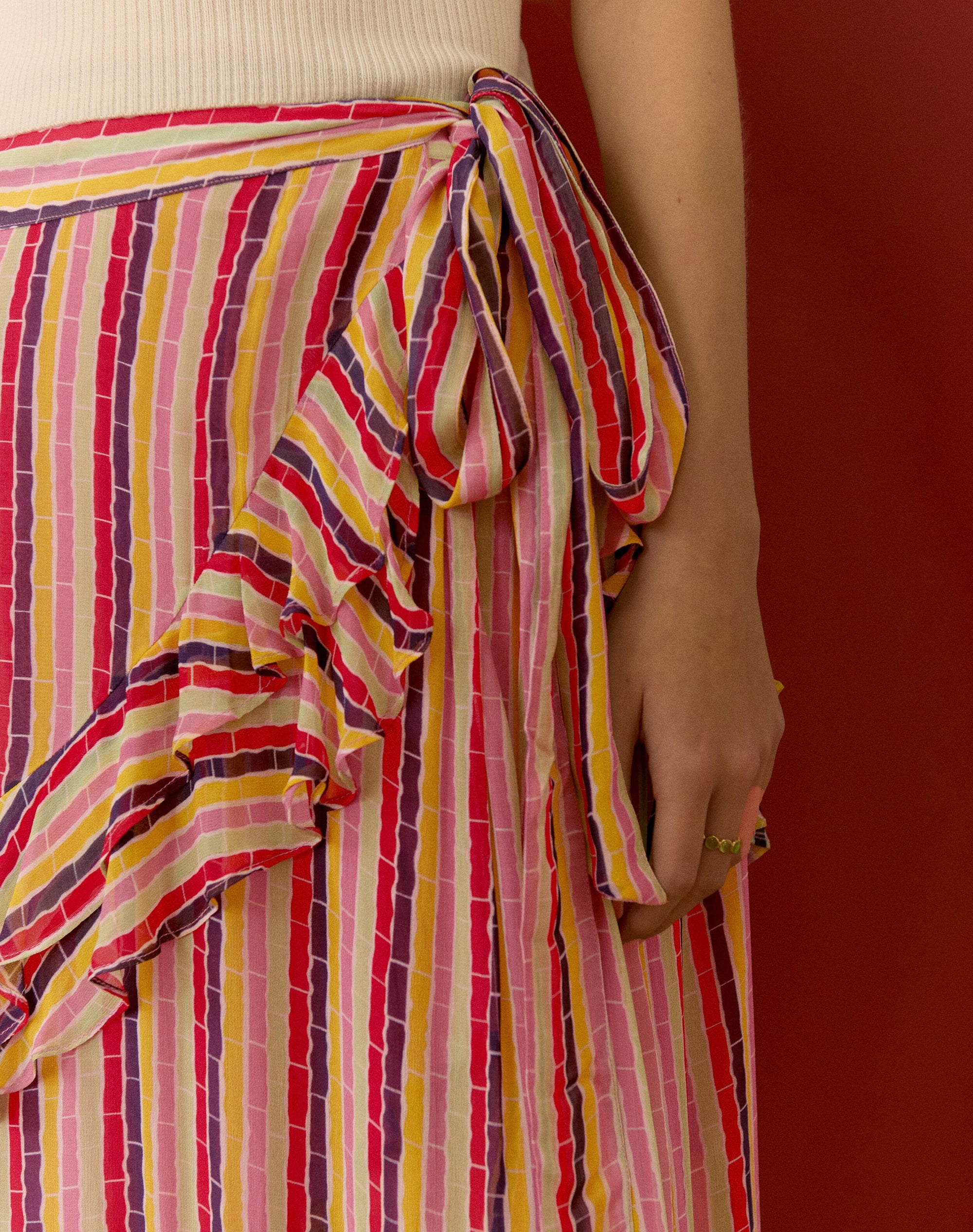 The Broken Stripe Wrap Skirt