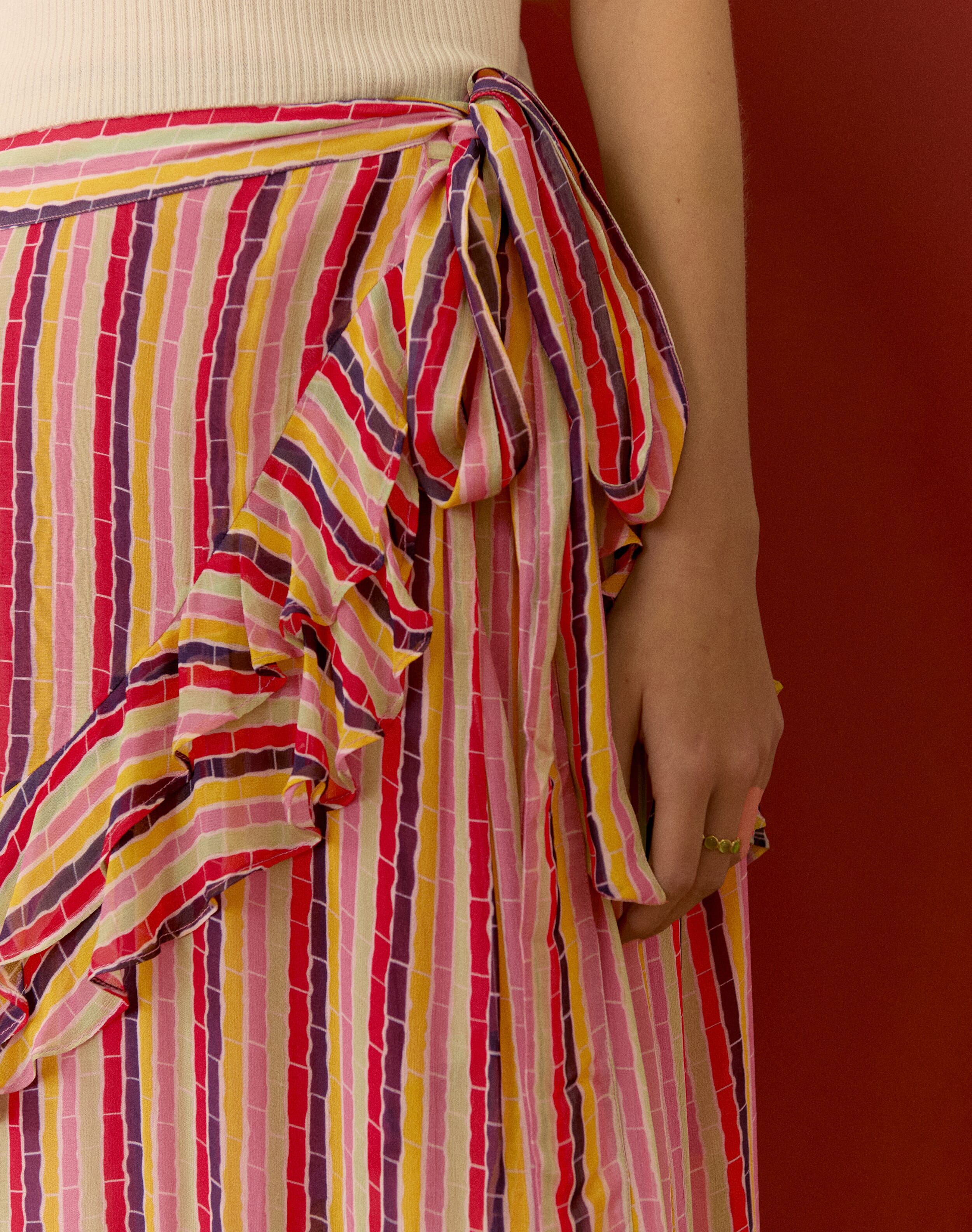 The Broken Stripe Wrap Skirt