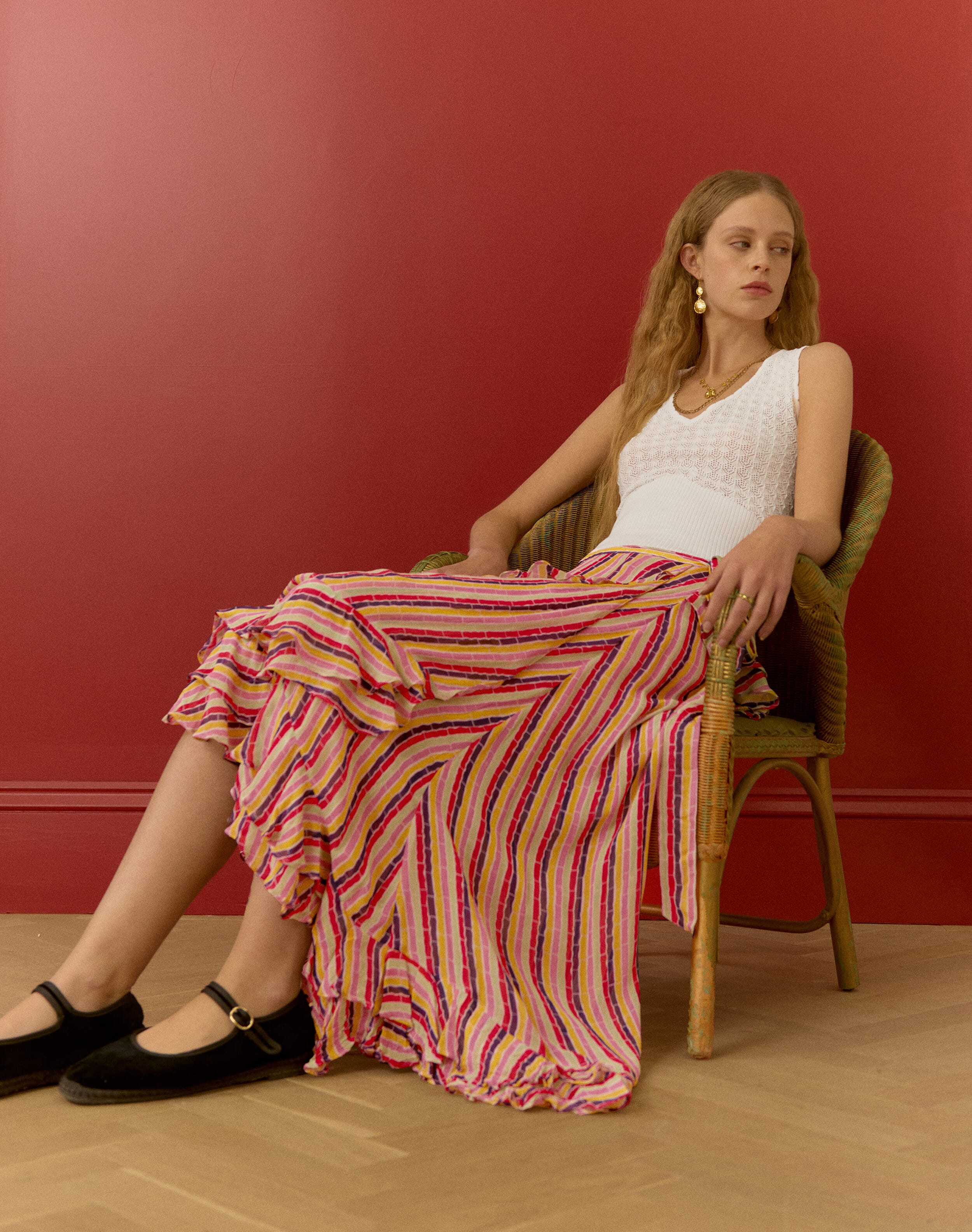 The Broken Stripe Wrap Skirt