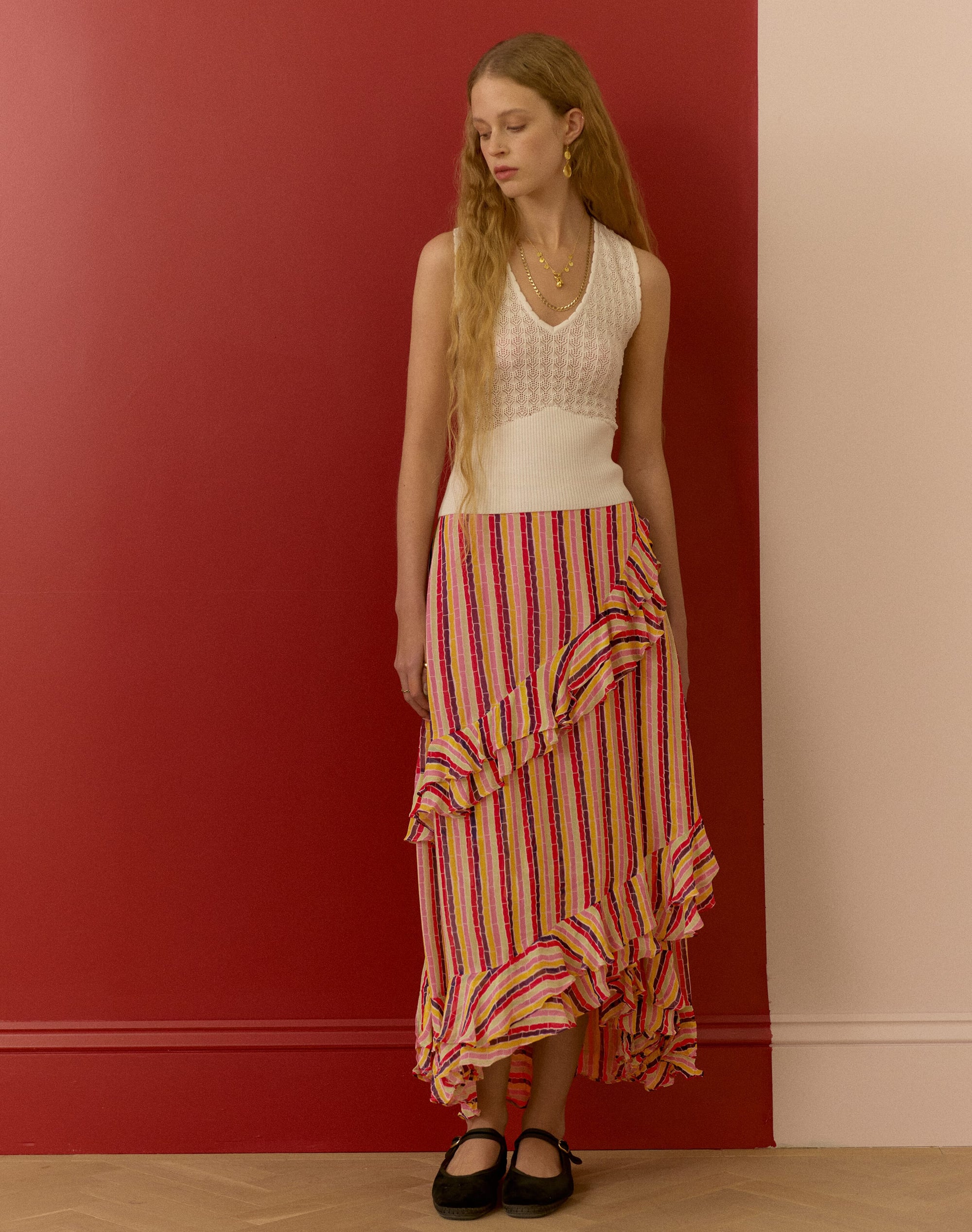 The Broken Stripe Wrap Skirt
