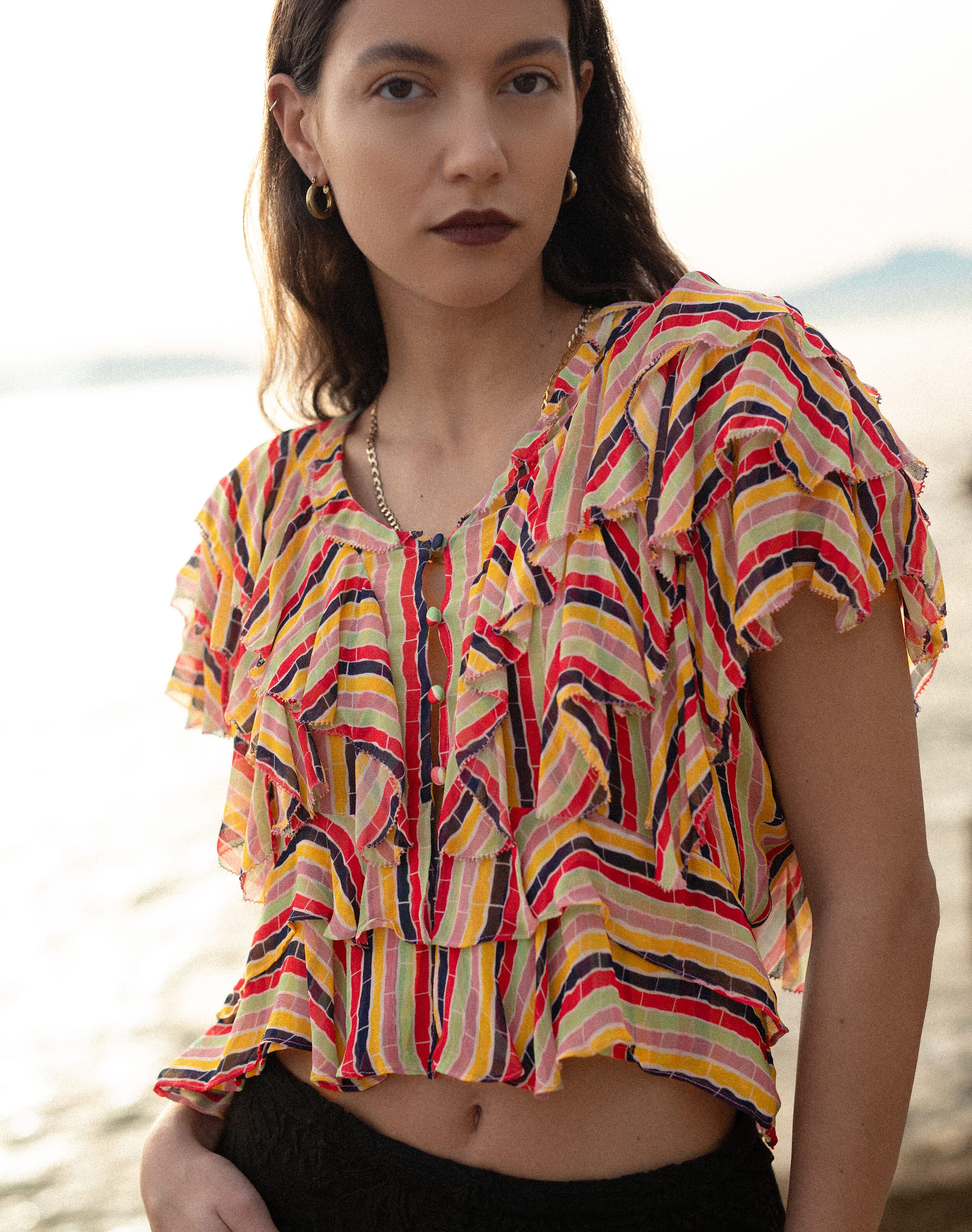 The Broken Stripe Ruffle Blouse