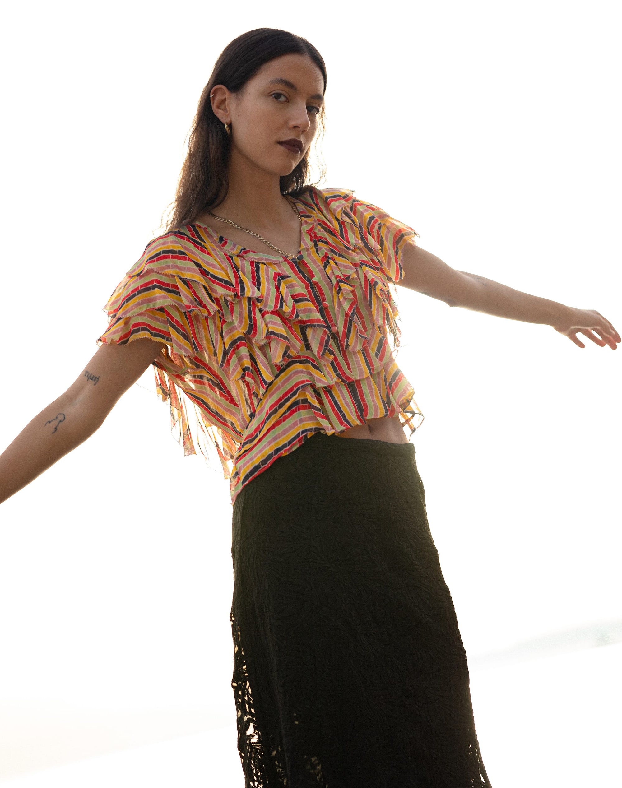 The Broken Stripe Ruffle Blouse