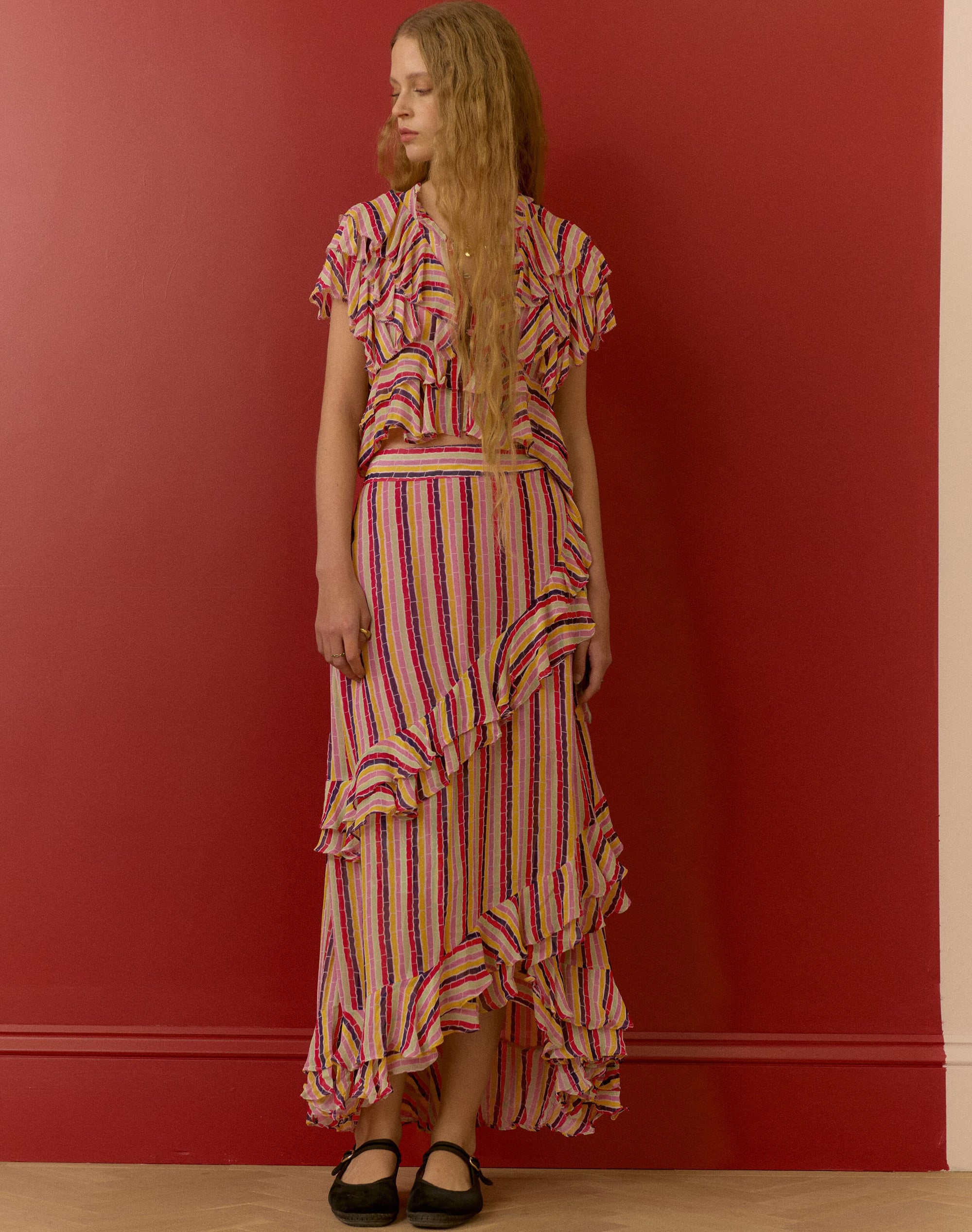 The Broken Stripe Ruffle Blouse