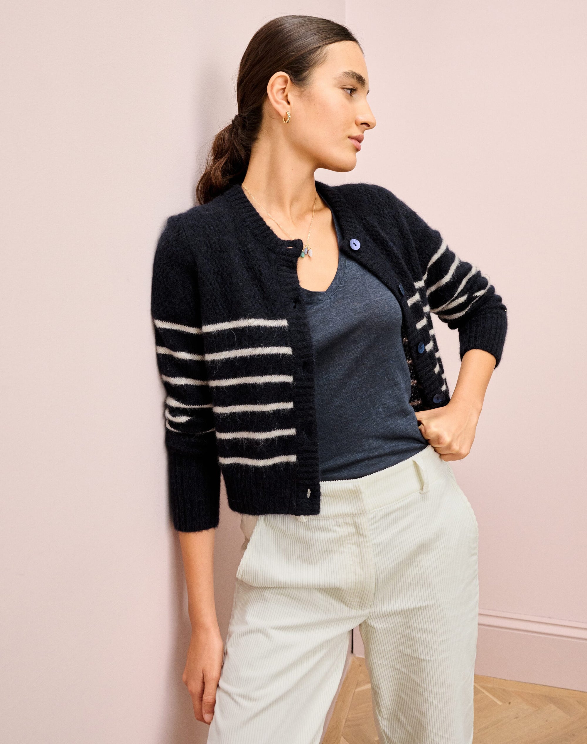 Alpaca Breton Stripe Cardigan