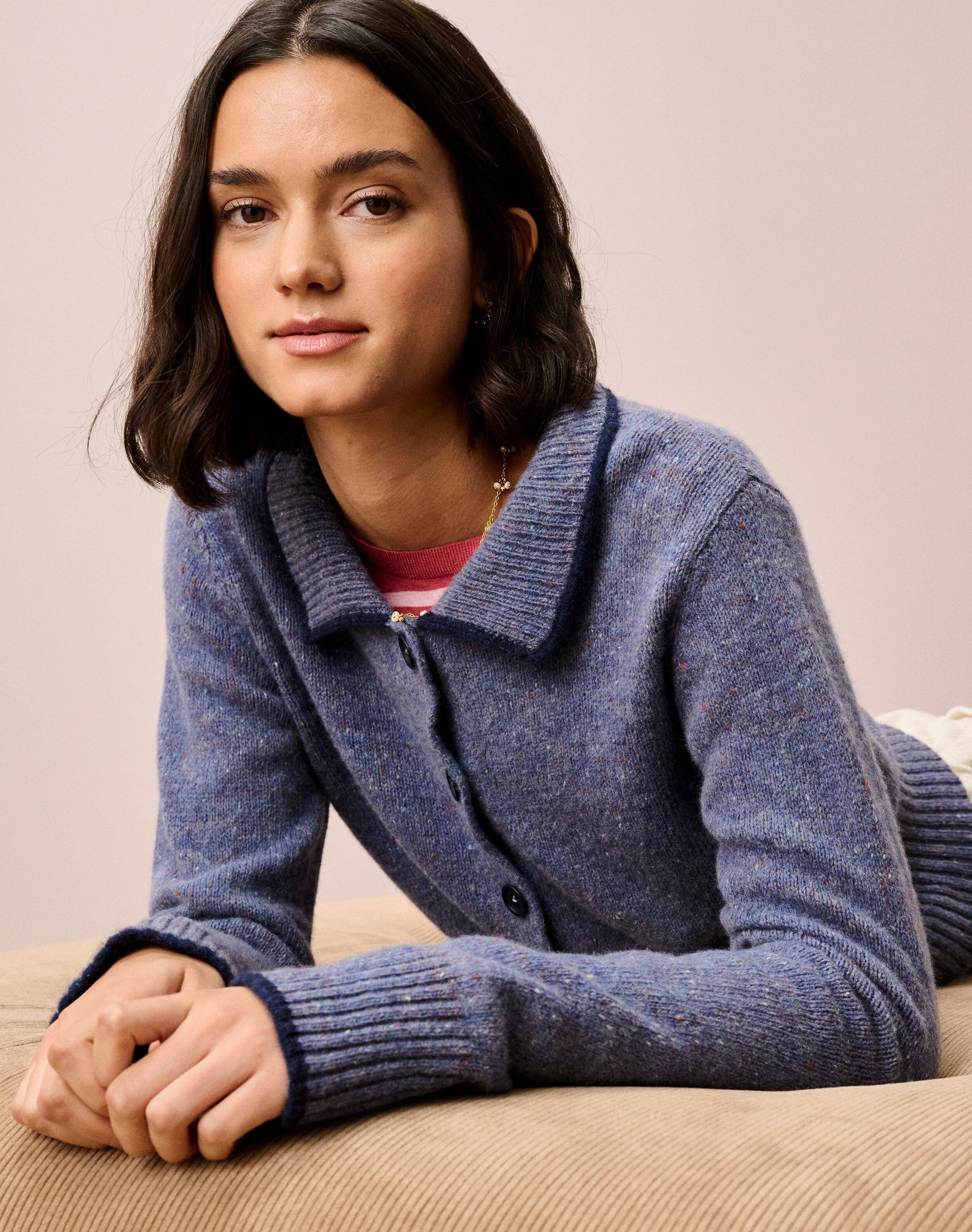 Wool Donegal Collared Cardigan