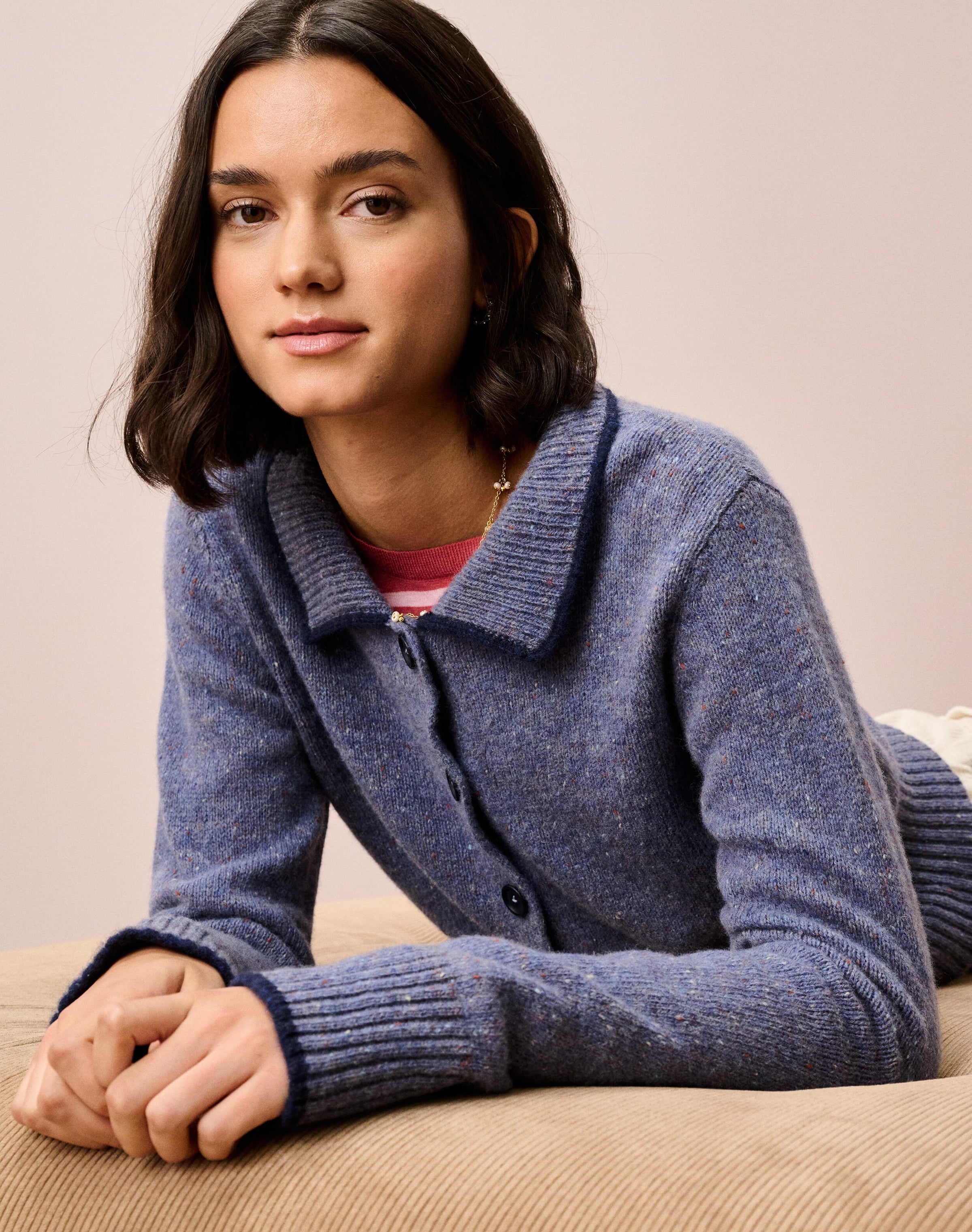 Wool Donegal Collared Cardigan