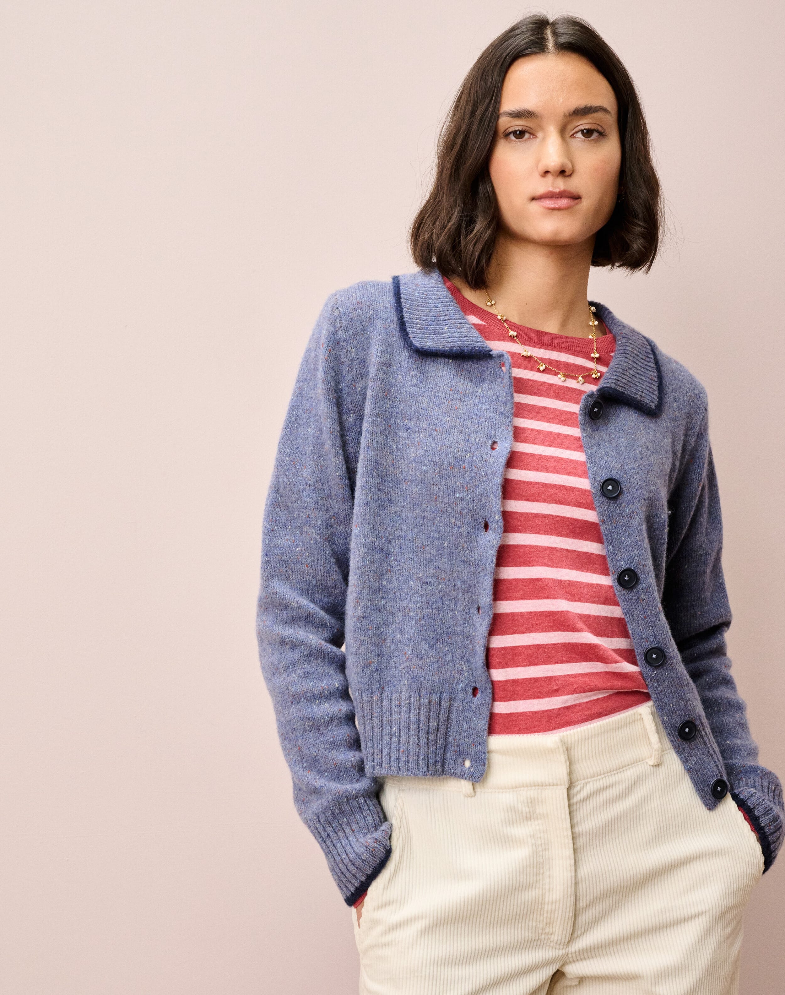 Wool Donegal Collared Cardigan