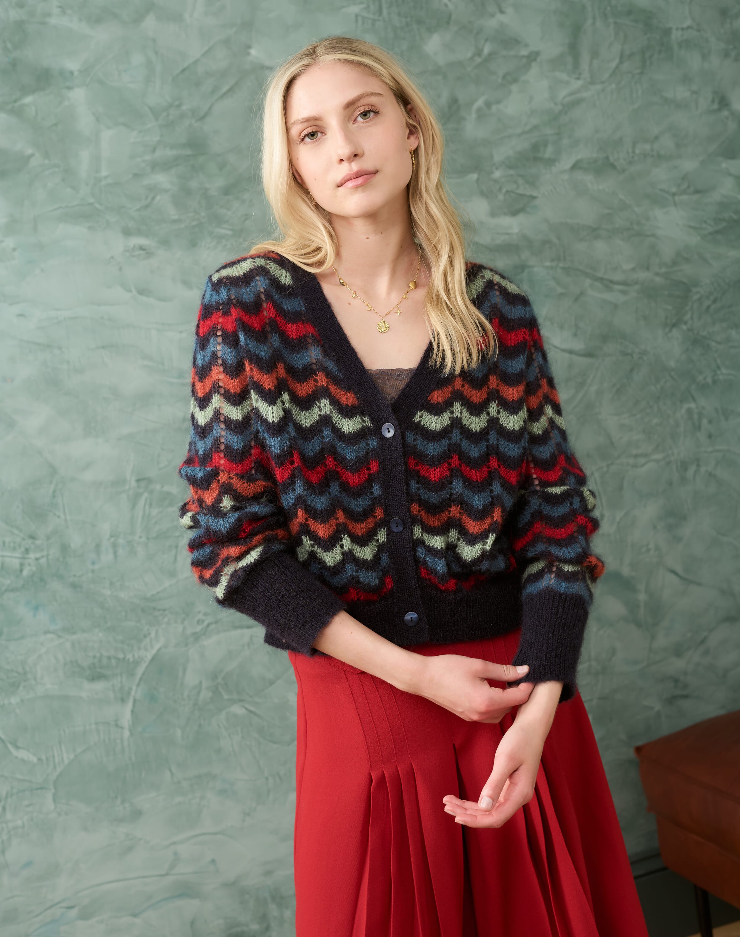 Mohair Wave Knit Cardigan