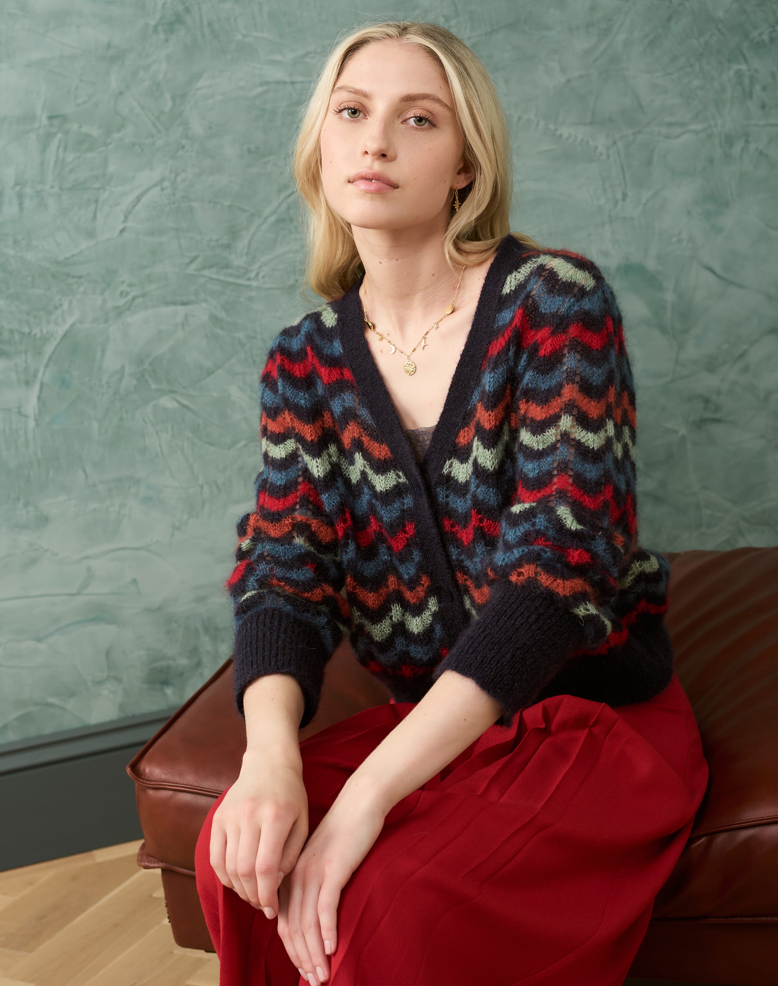 Mohair Wave Knit Cardigan