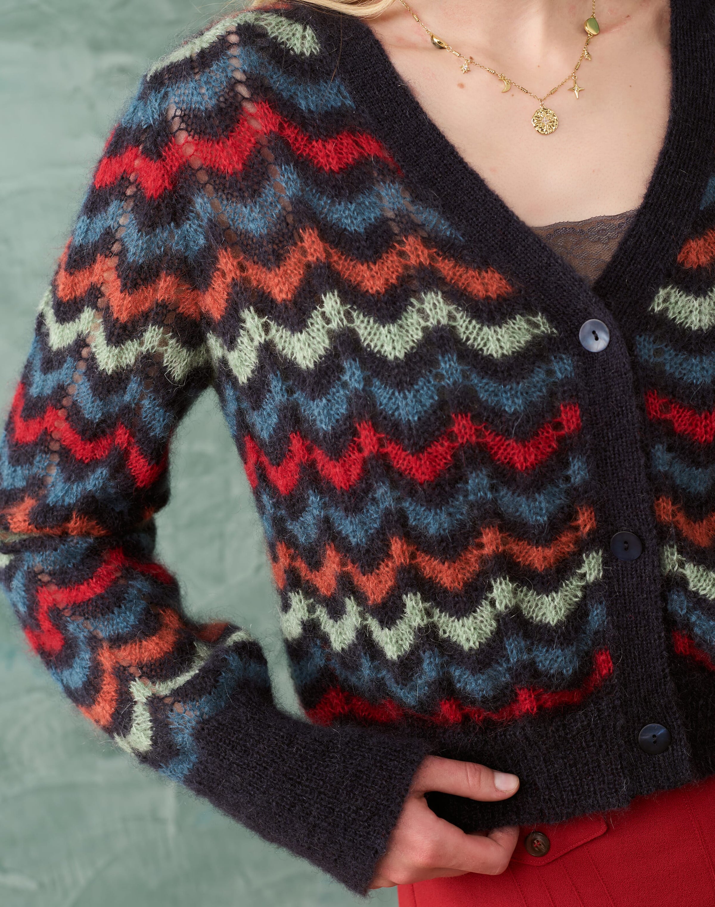 Mohair Wave Knit Cardigan
