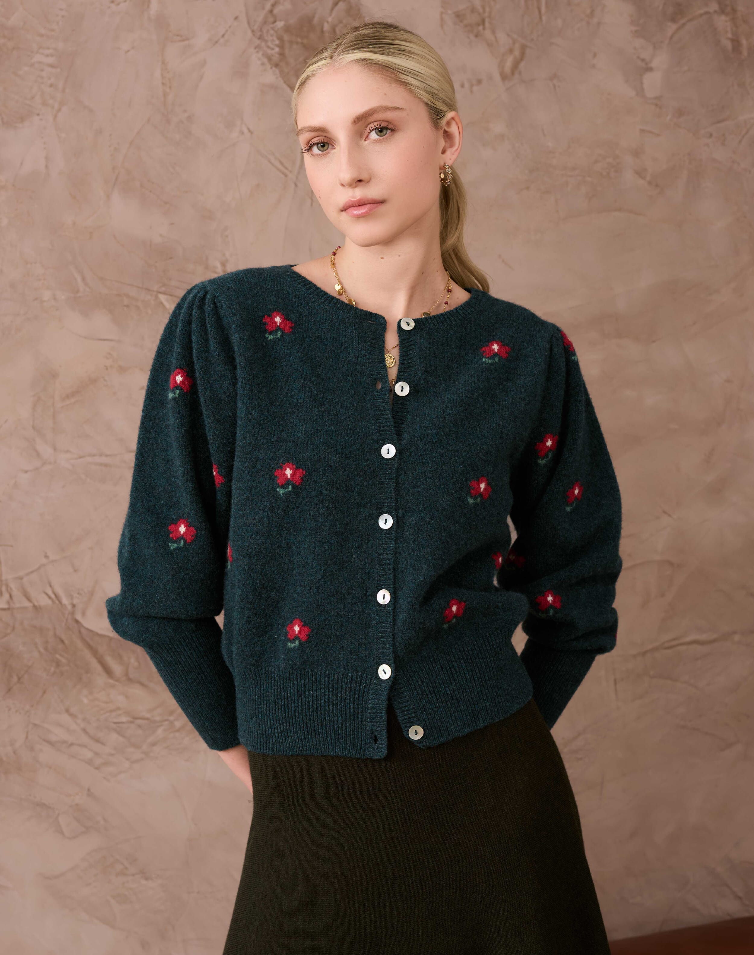 Supersoft Lambswool Flower Cardigan