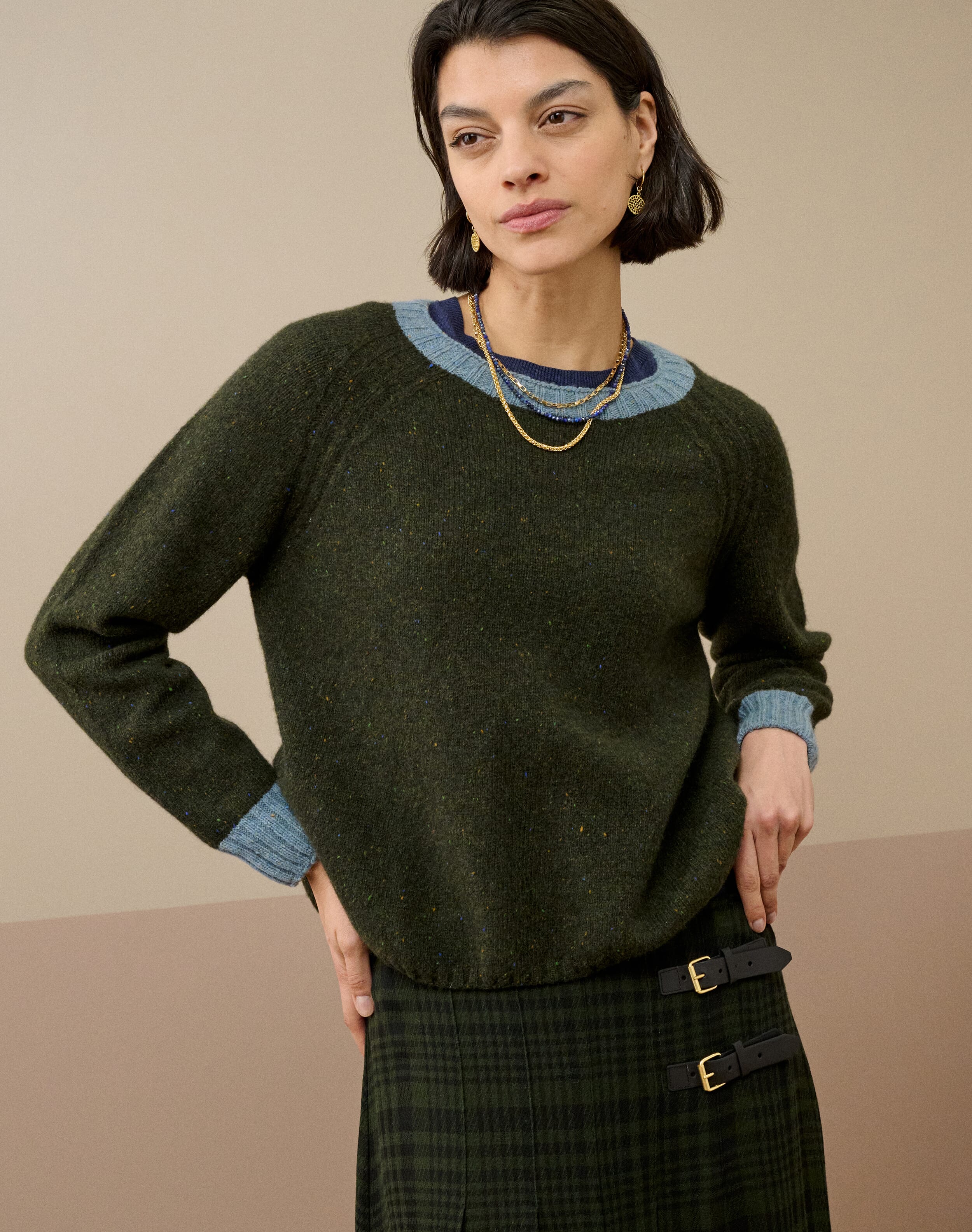 Wool Donegal Contrast Trim Jumper