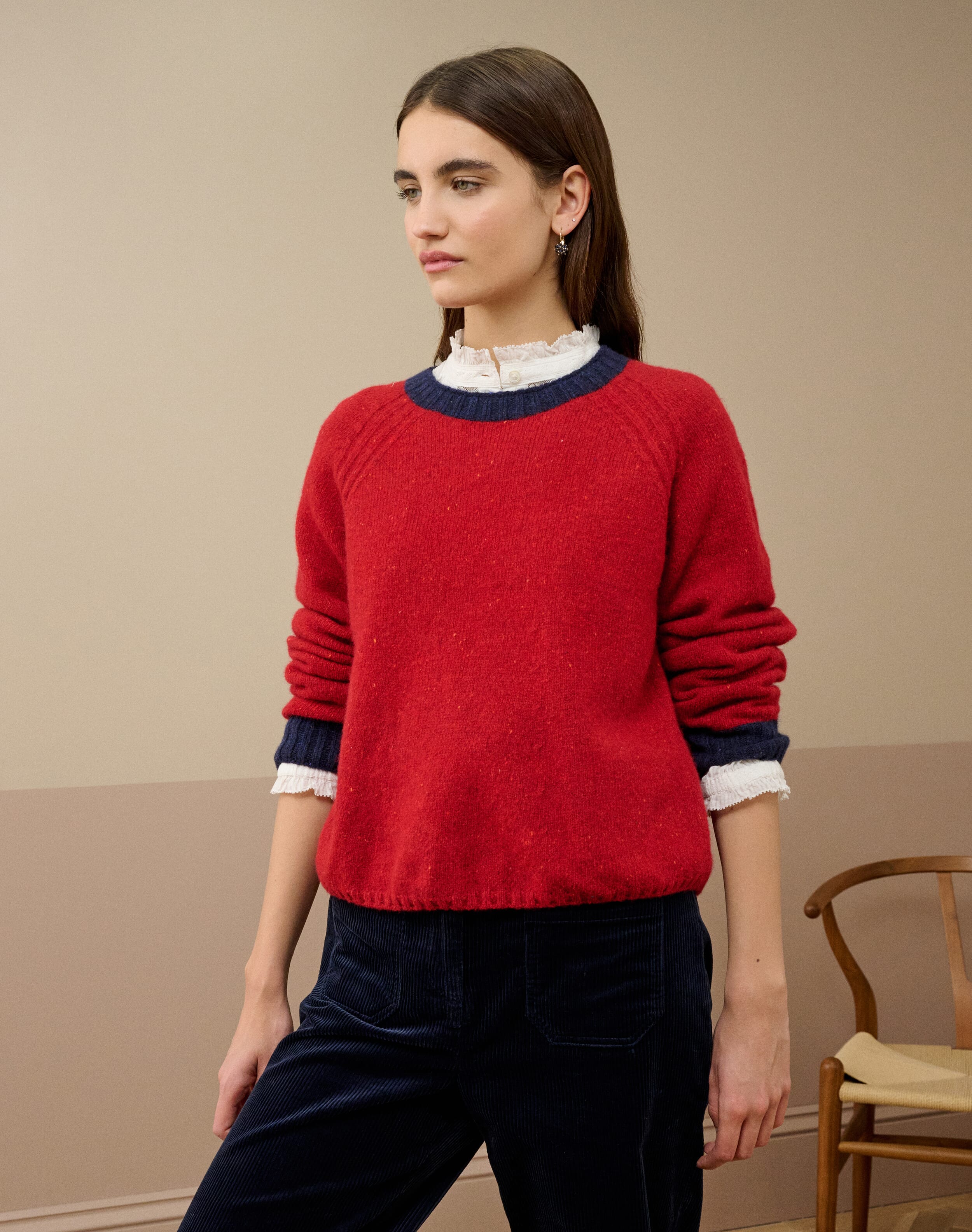 Wool Donegal Contrast Trim Jumper