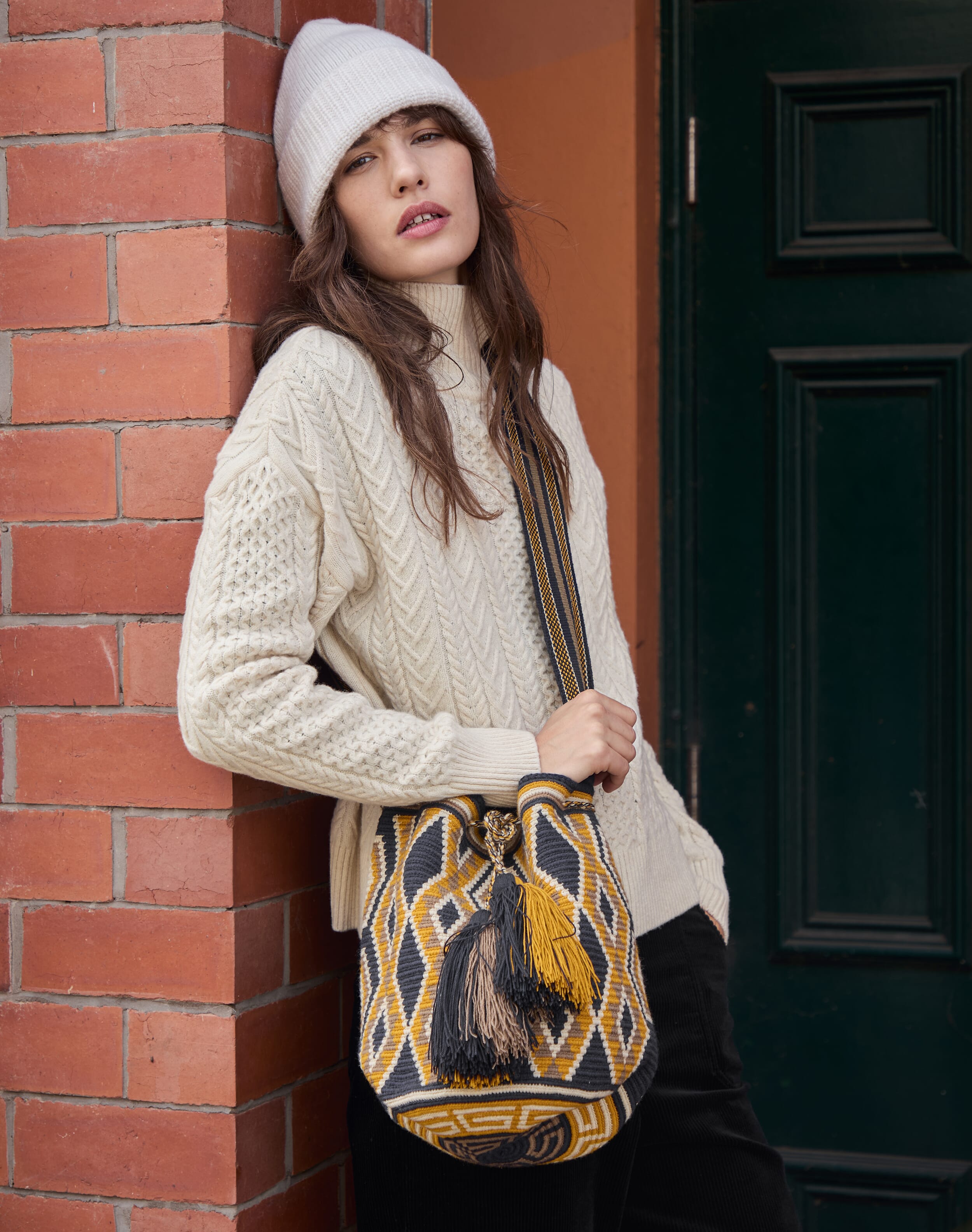 Supersoft Lambswool Aran Funnel Neck