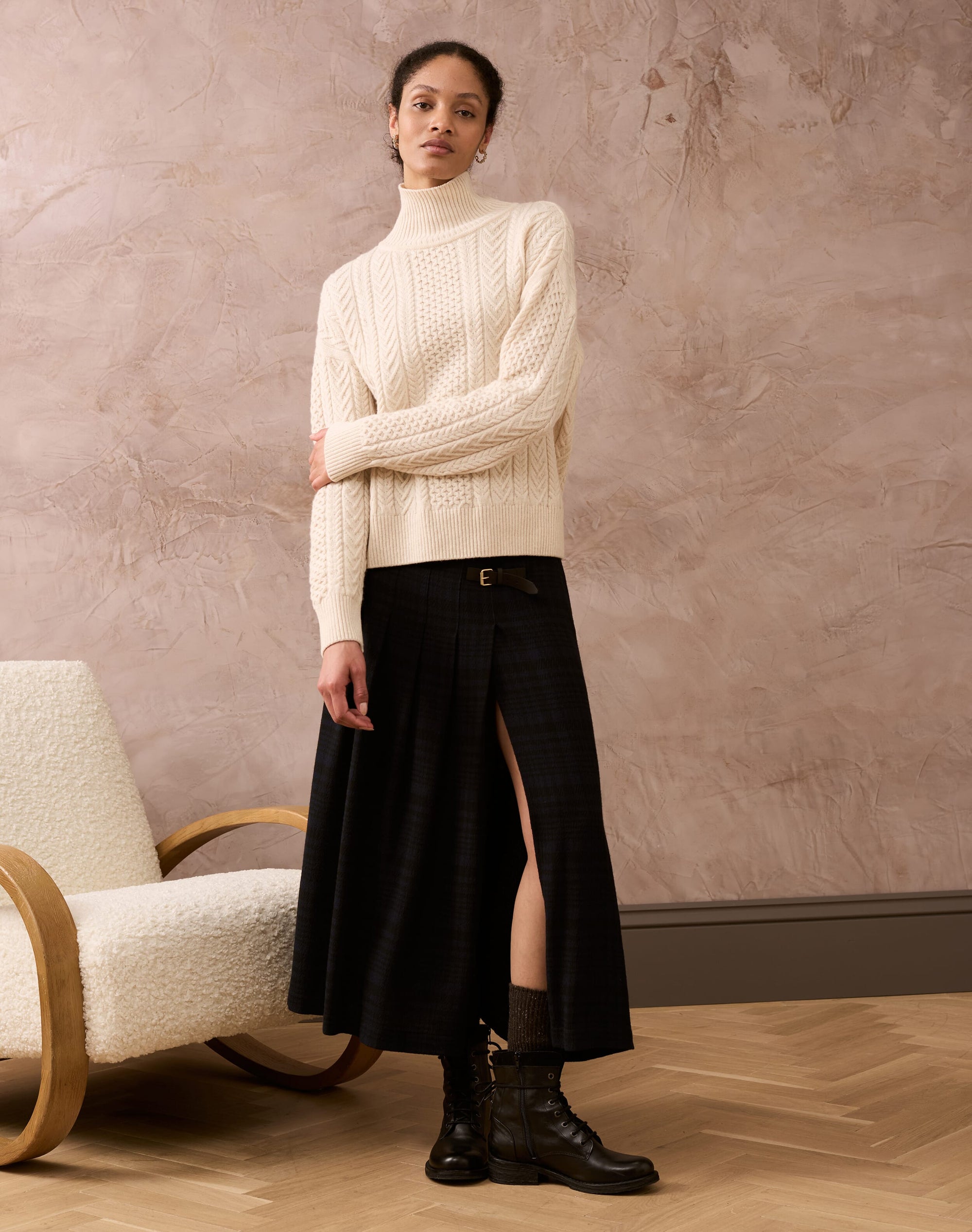 Supersoft Lambswool Aran Funnel Neck