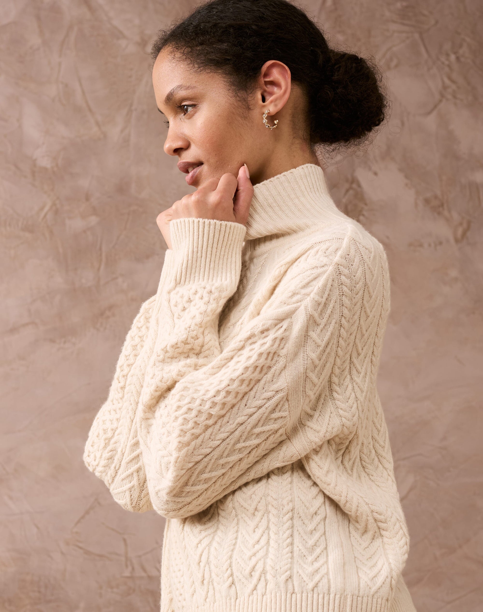 Supersoft Lambswool Aran Funnel Neck