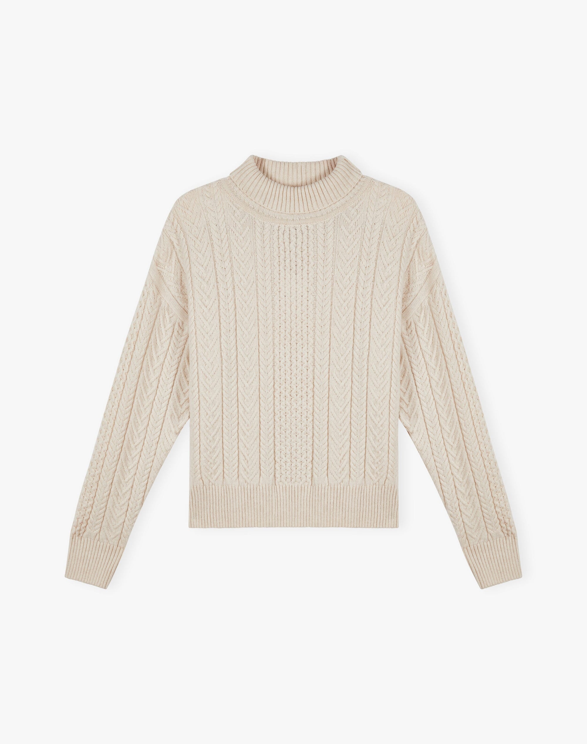 Supersoft Lambswool Aran Funnel Neck