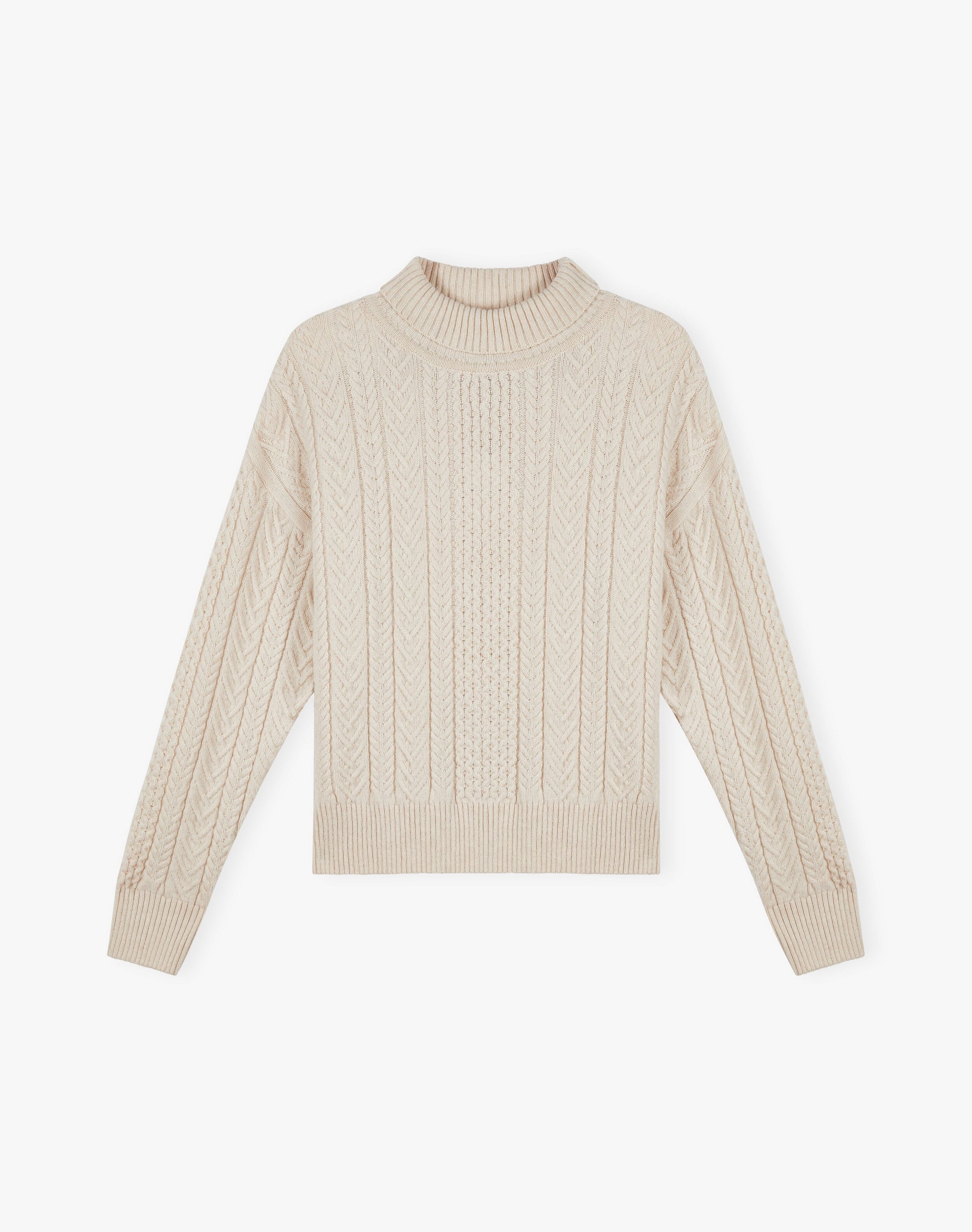 Supersoft Lambswool Aran Funnel Neck