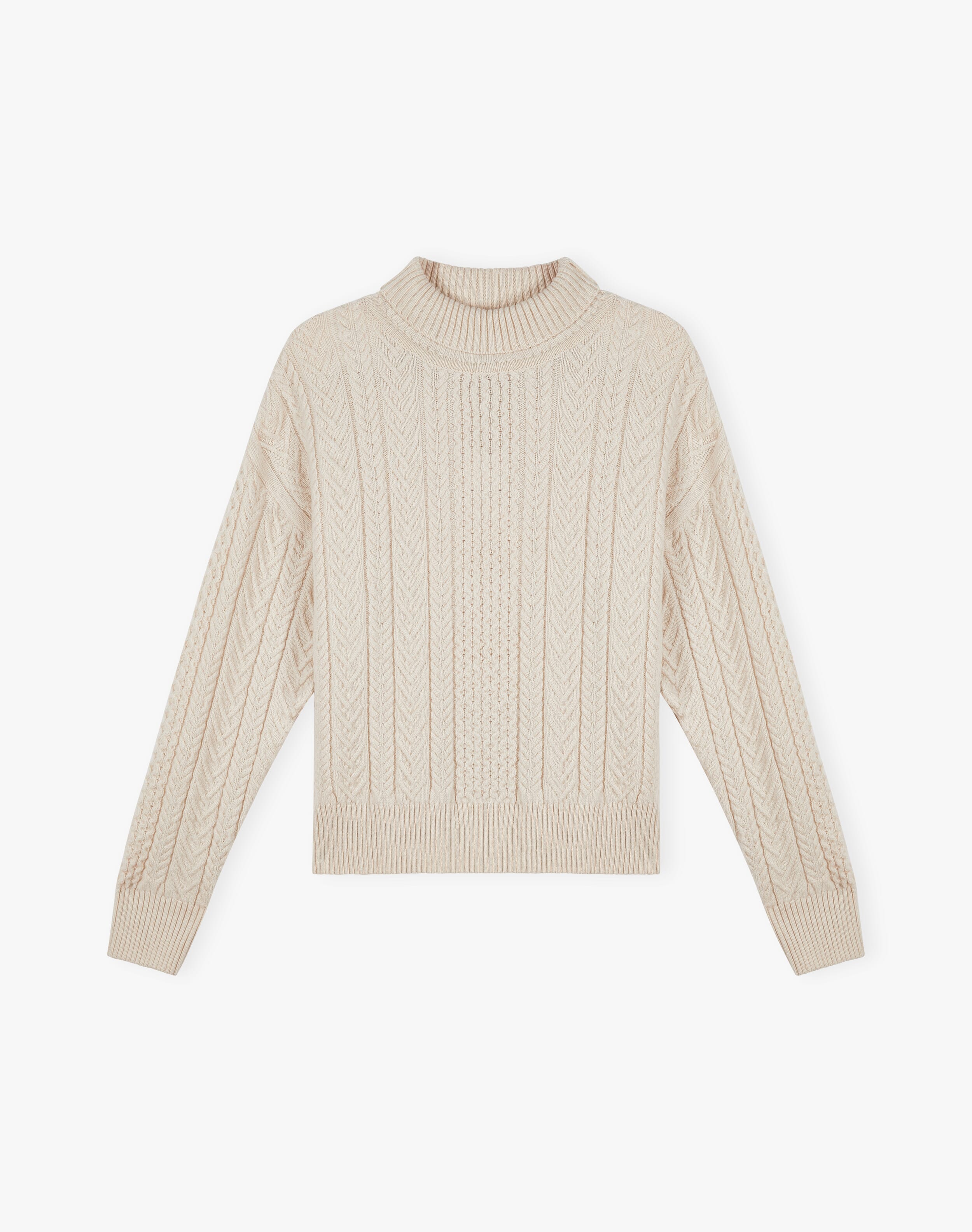 Supersoft Lambswool Aran Funnel Neck