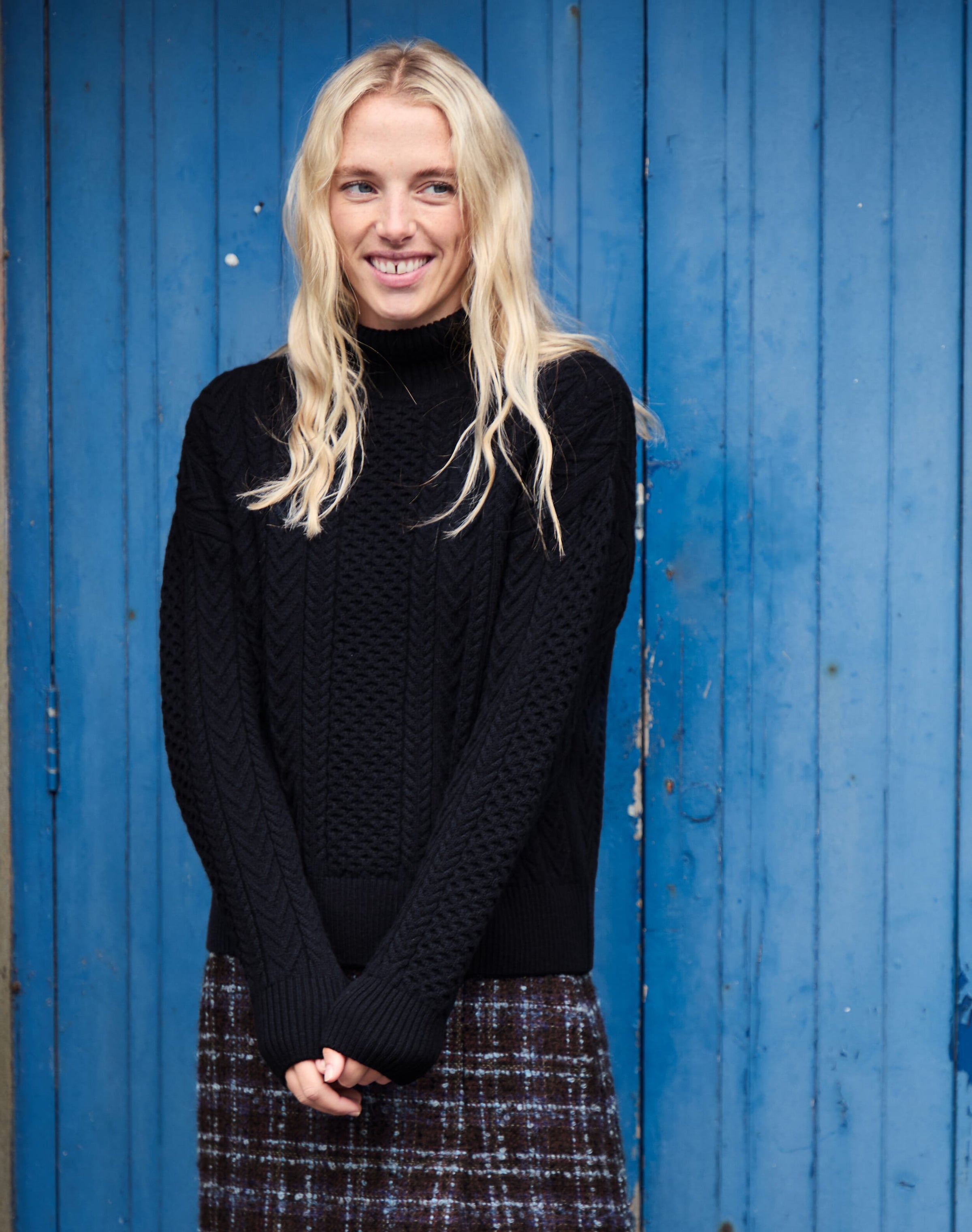 Supersoft Lambswool Aran Funnel Neck