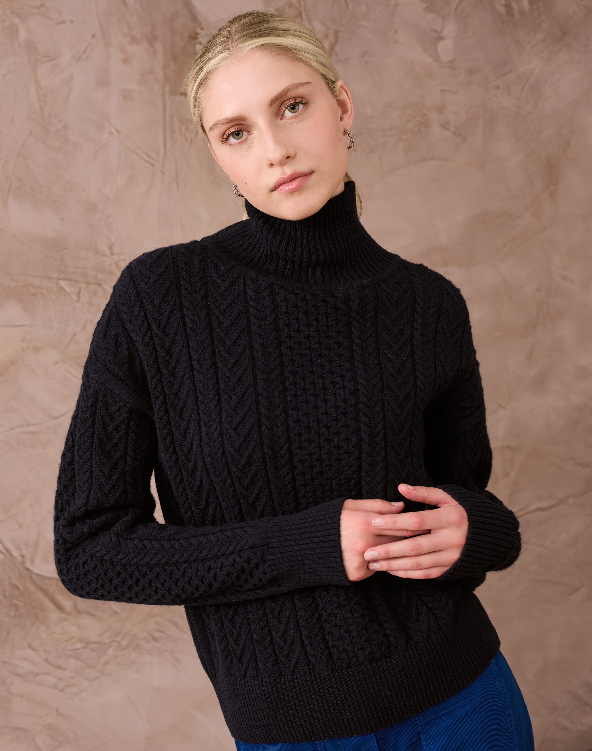 Supersoft Lambswool Aran Funnel Neck