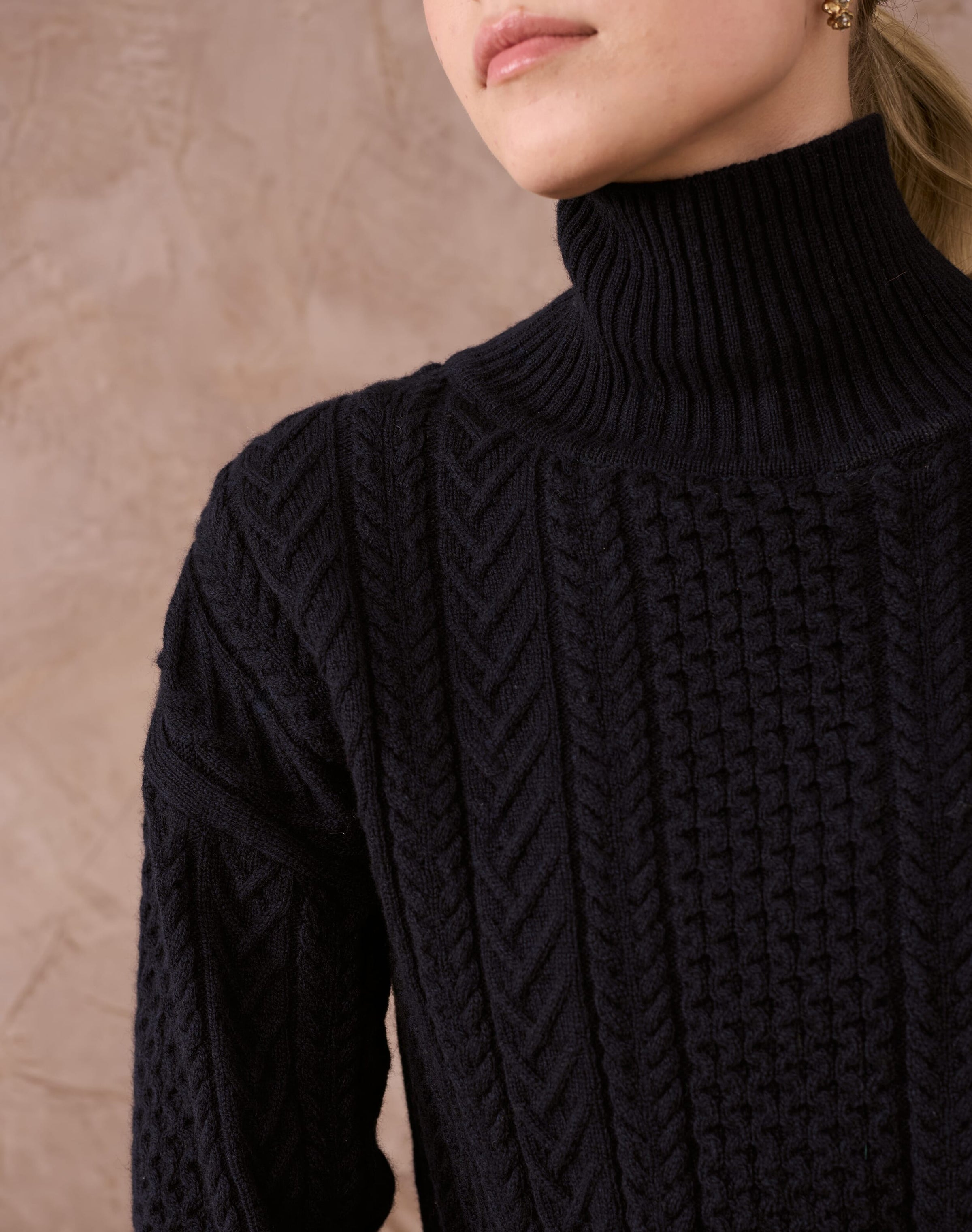 Supersoft Lambswool Aran Funnel Neck