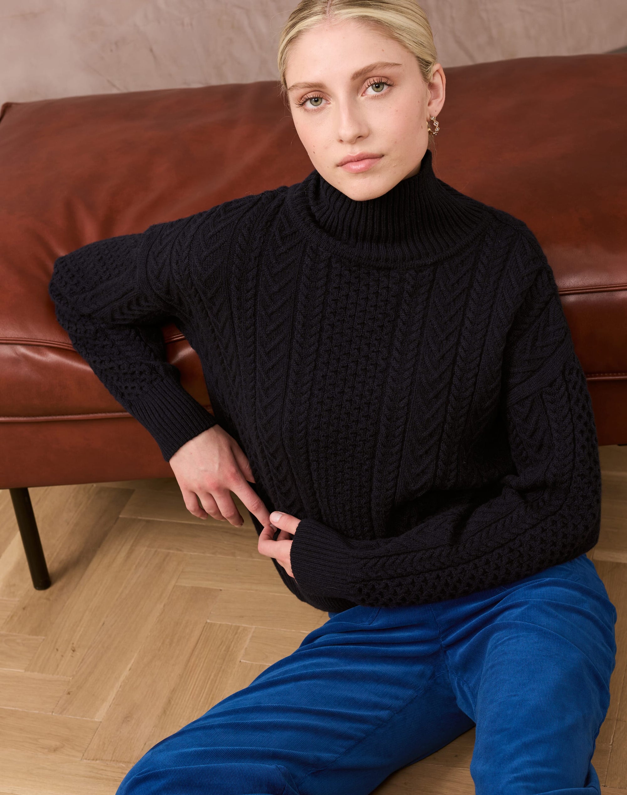 Supersoft Lambswool Aran Funnel Neck