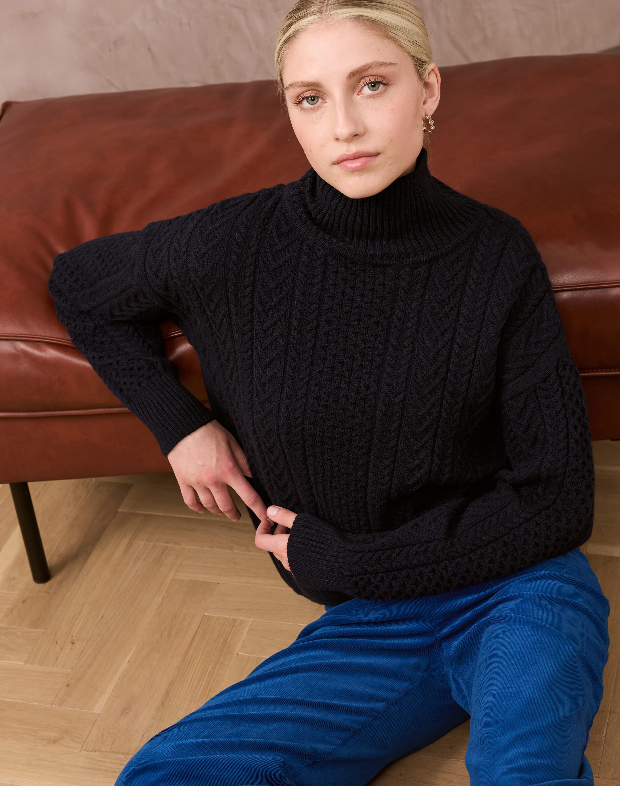 Supersoft Lambswool Aran Funnel Neck