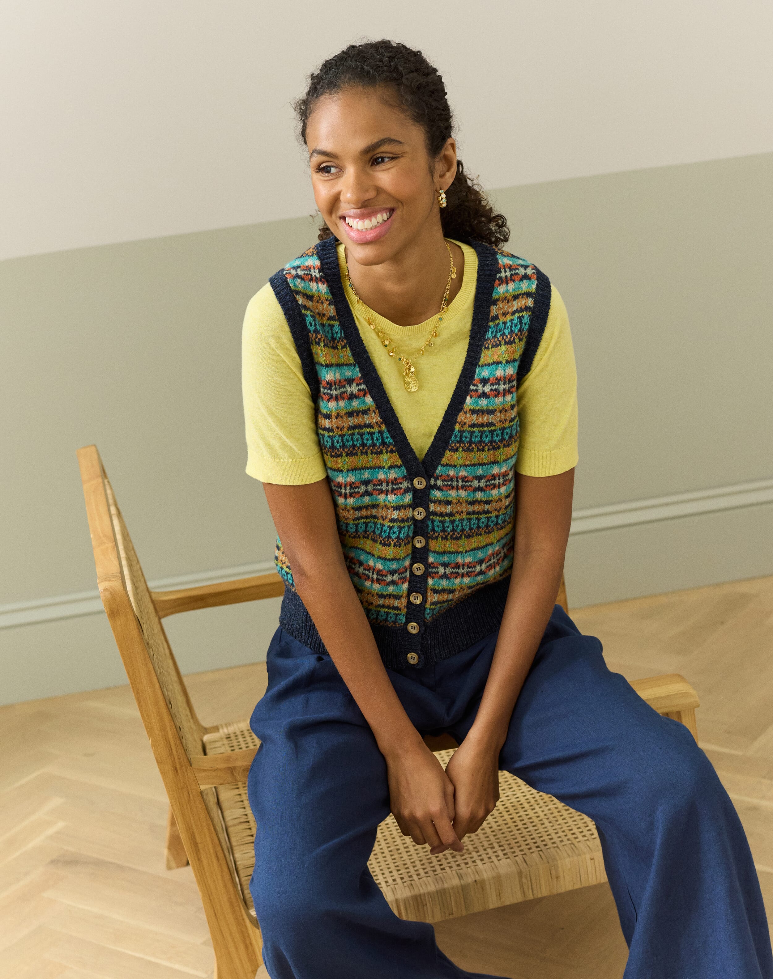 Wool Fair Isle Sleeveless Cardigan