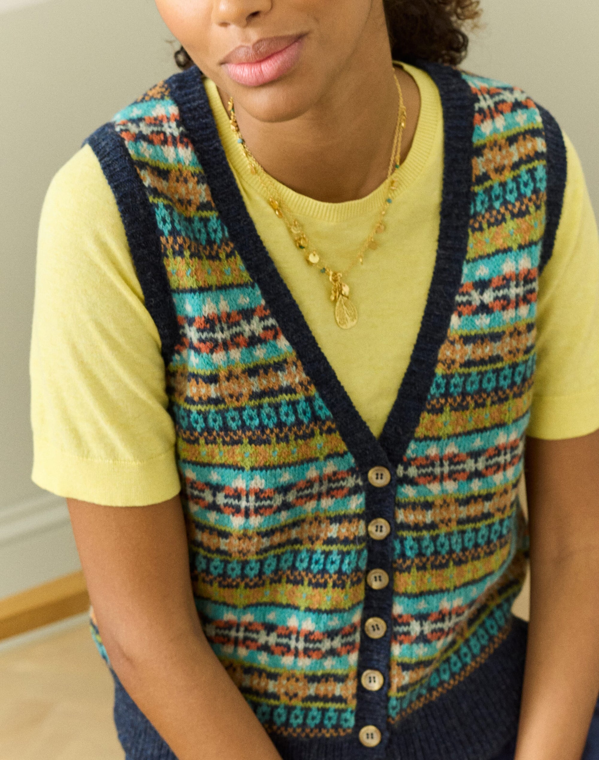 Wool Fair Isle Sleeveless Cardigan