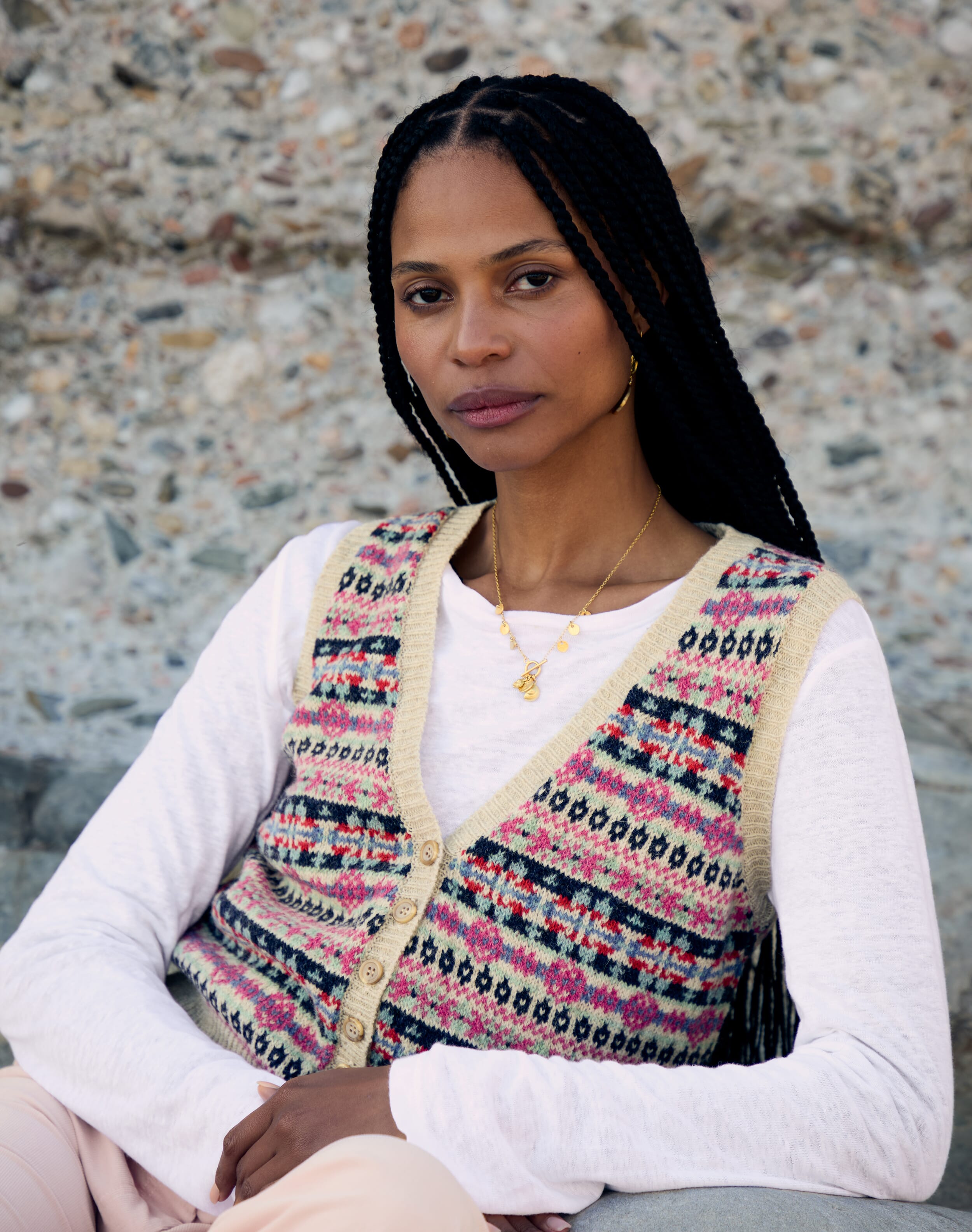 Wool Fair Isle Sleeveless Cardigan
