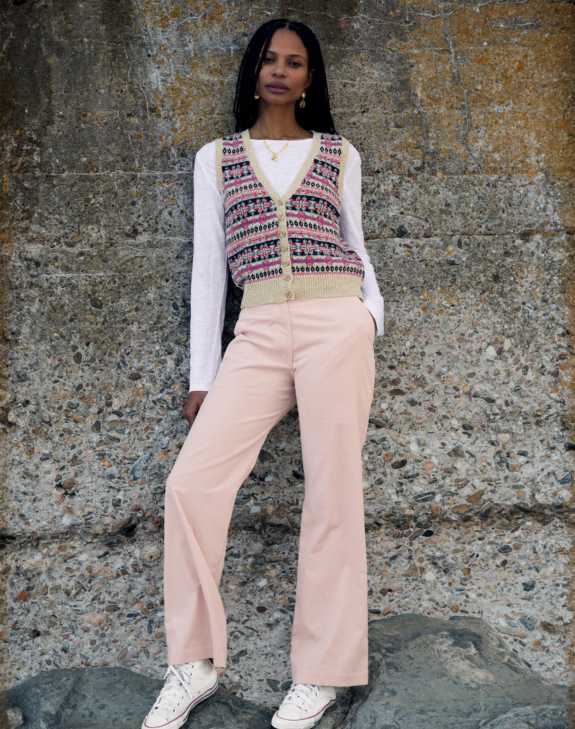 Wool Fair Isle Sleeveless Cardigan