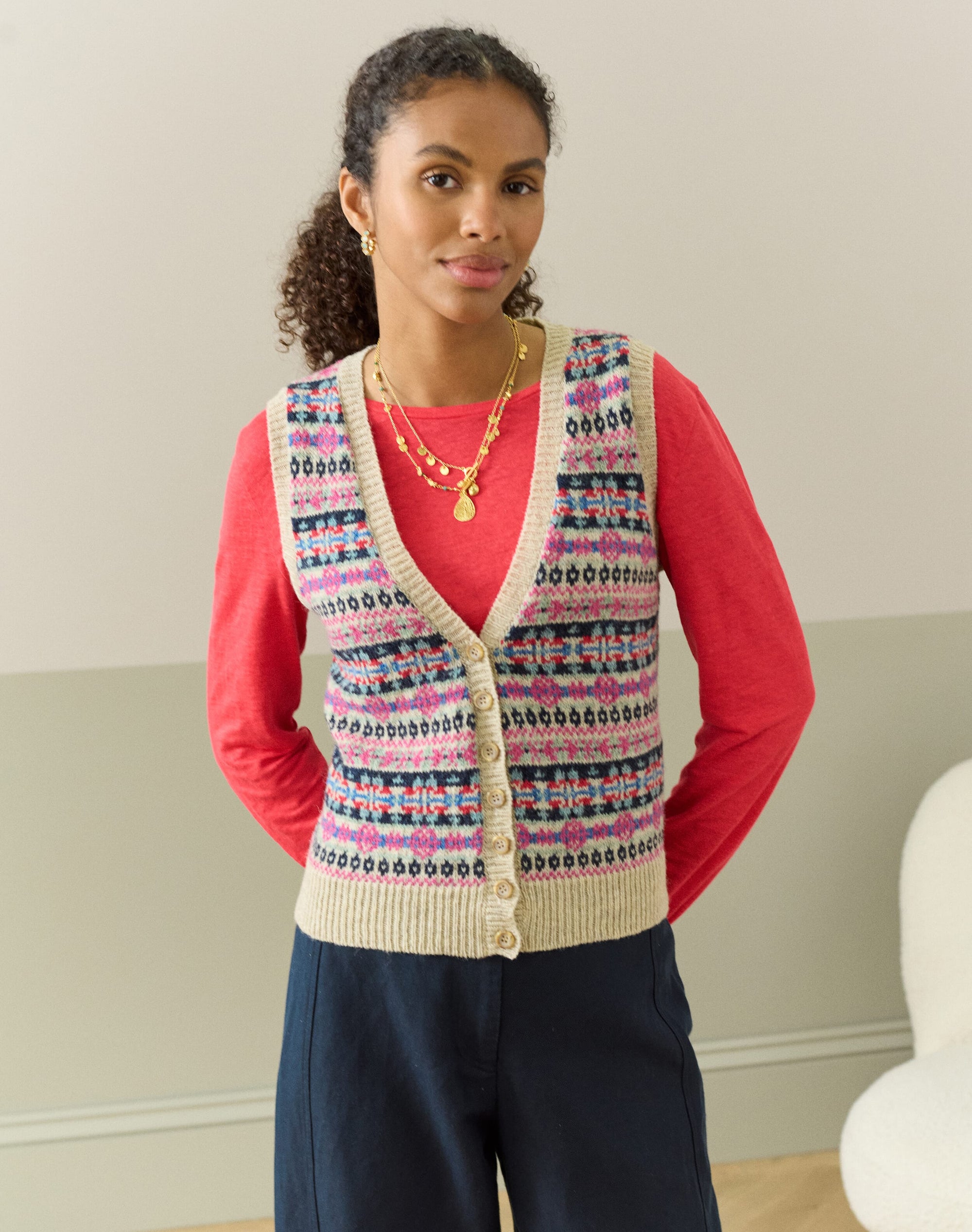 Wool Fair Isle Sleeveless Cardigan