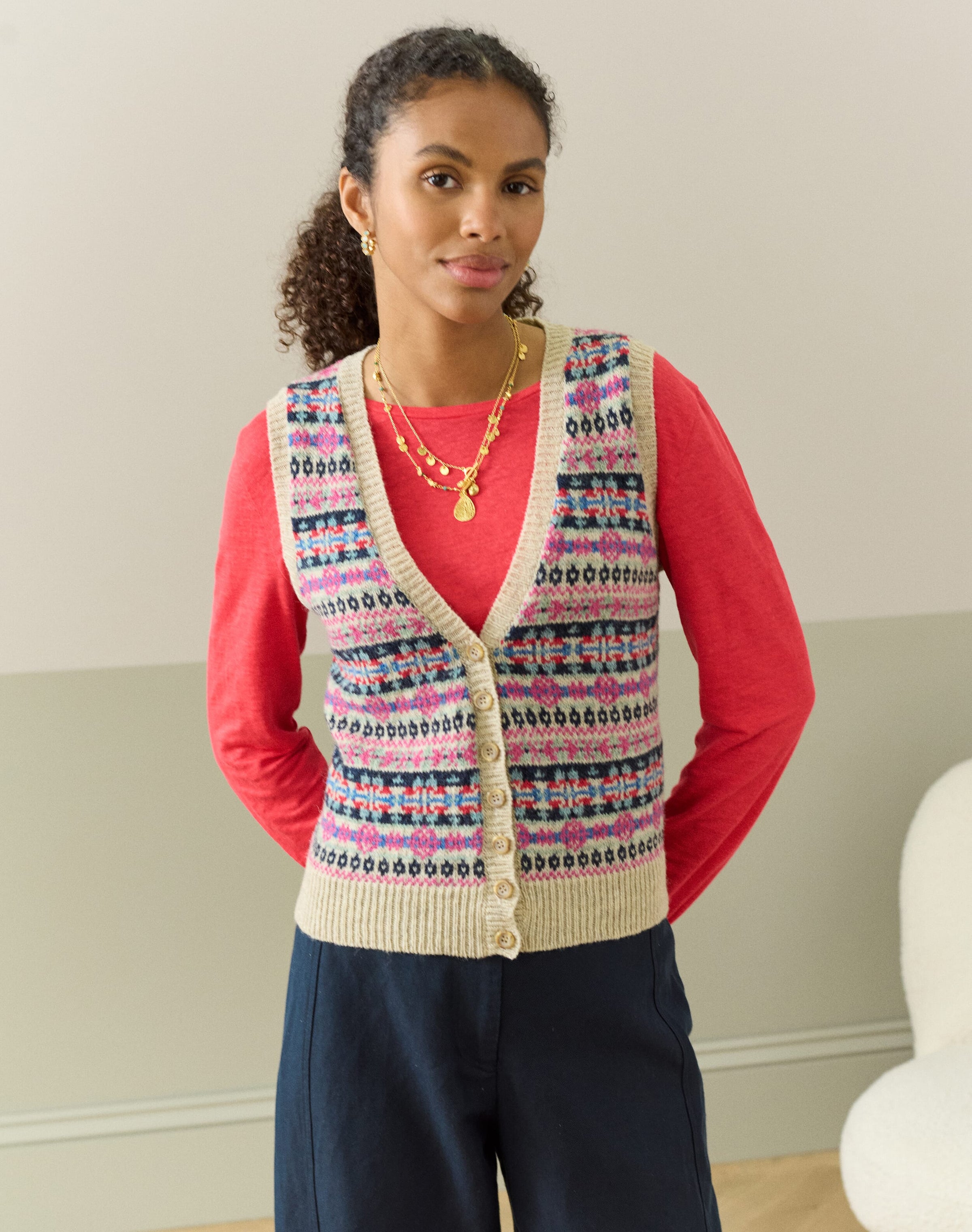 Wool Fair Isle Sleeveless Cardigan