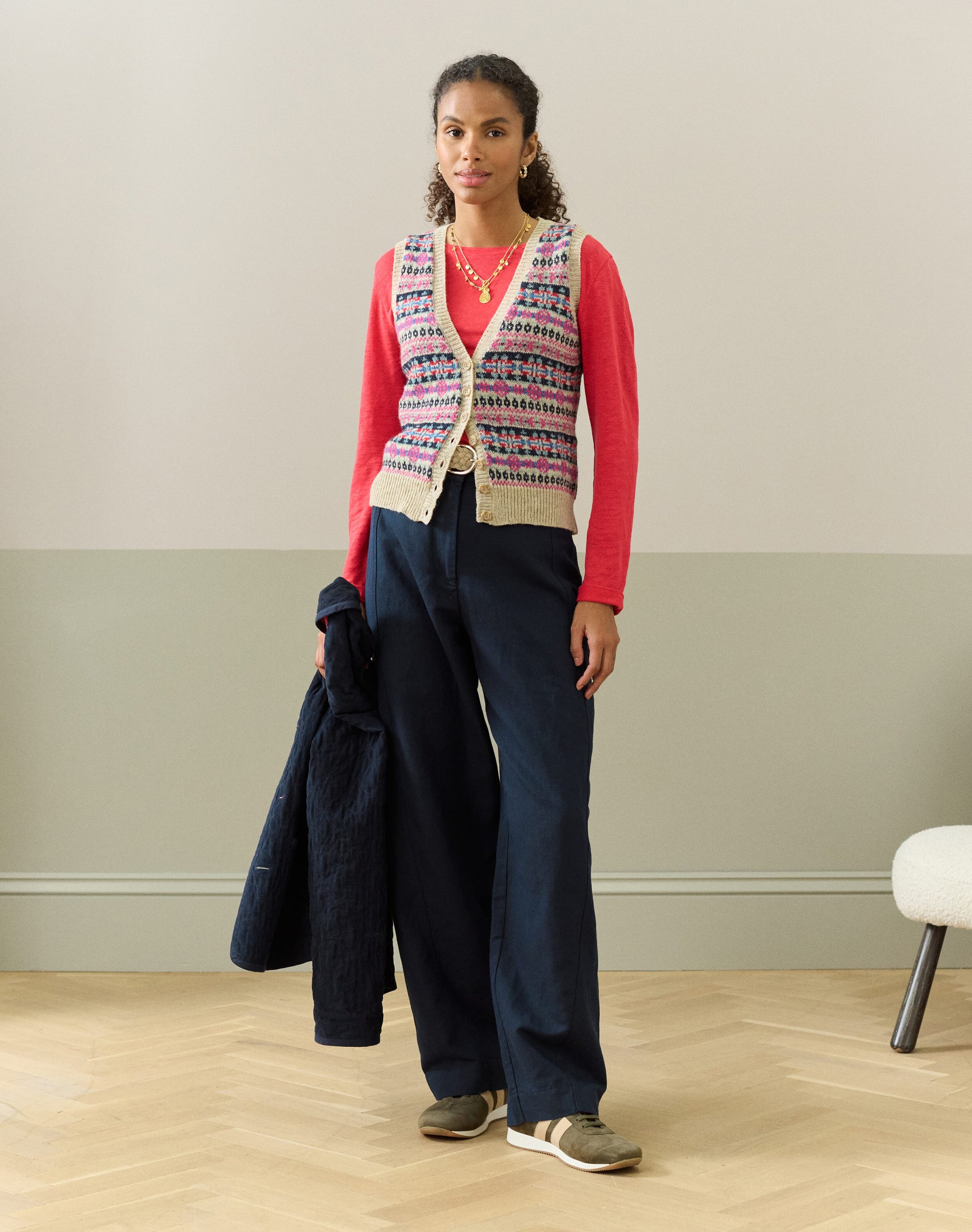 Wool Fair Isle Sleeveless Cardigan