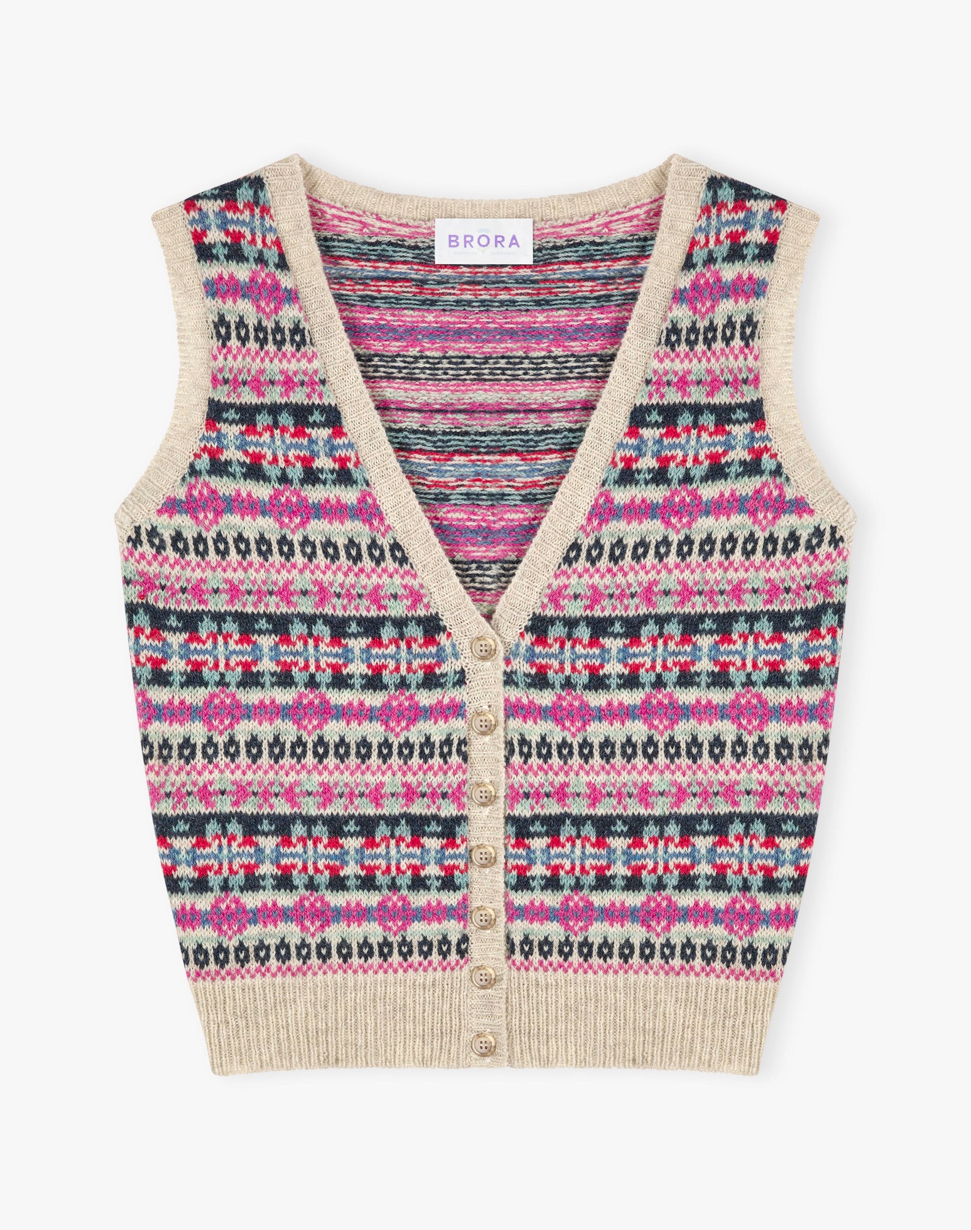 Wool Fair Isle Sleeveless Cardigan